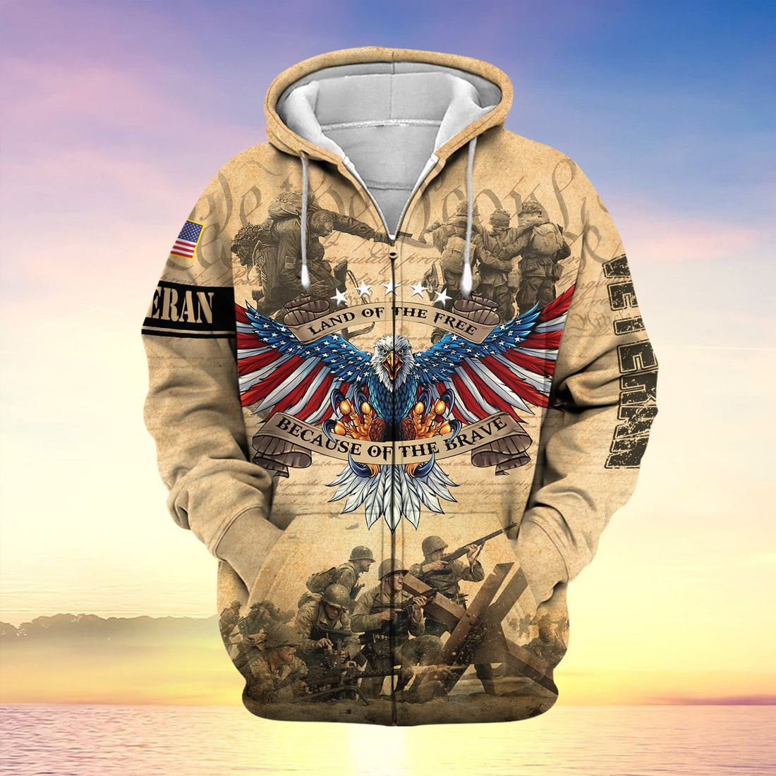 Premium Land Of The Free US Veteran Zip Hoodie NPVC021101