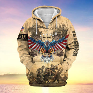 Premium Land Of The Free US Veteran Zip Hoodie NPVC021101