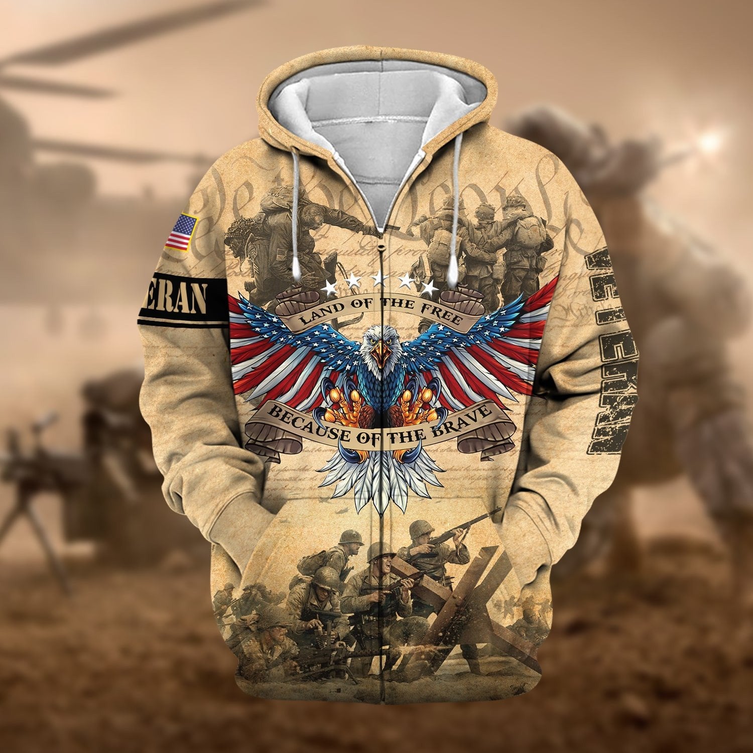 Premium Land Of The Free US Veteran Zip Hoodie NPVC021101