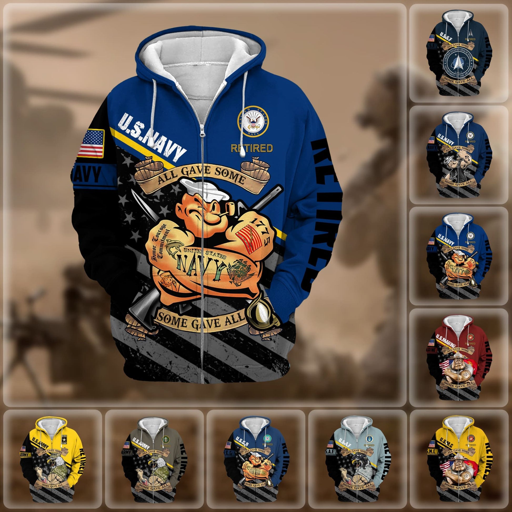 Premium US Retired Zip Hoodie NPVC111110