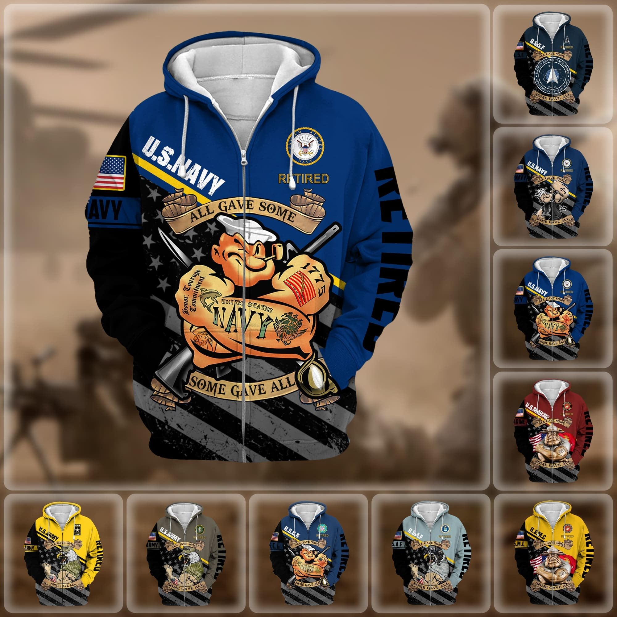 Premium US Retired Zip Hoodie NPVC111110