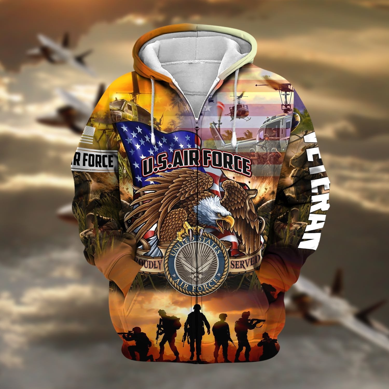 Premium Honoring All Who Served US Veteran Zip Hoodie NPVC271003