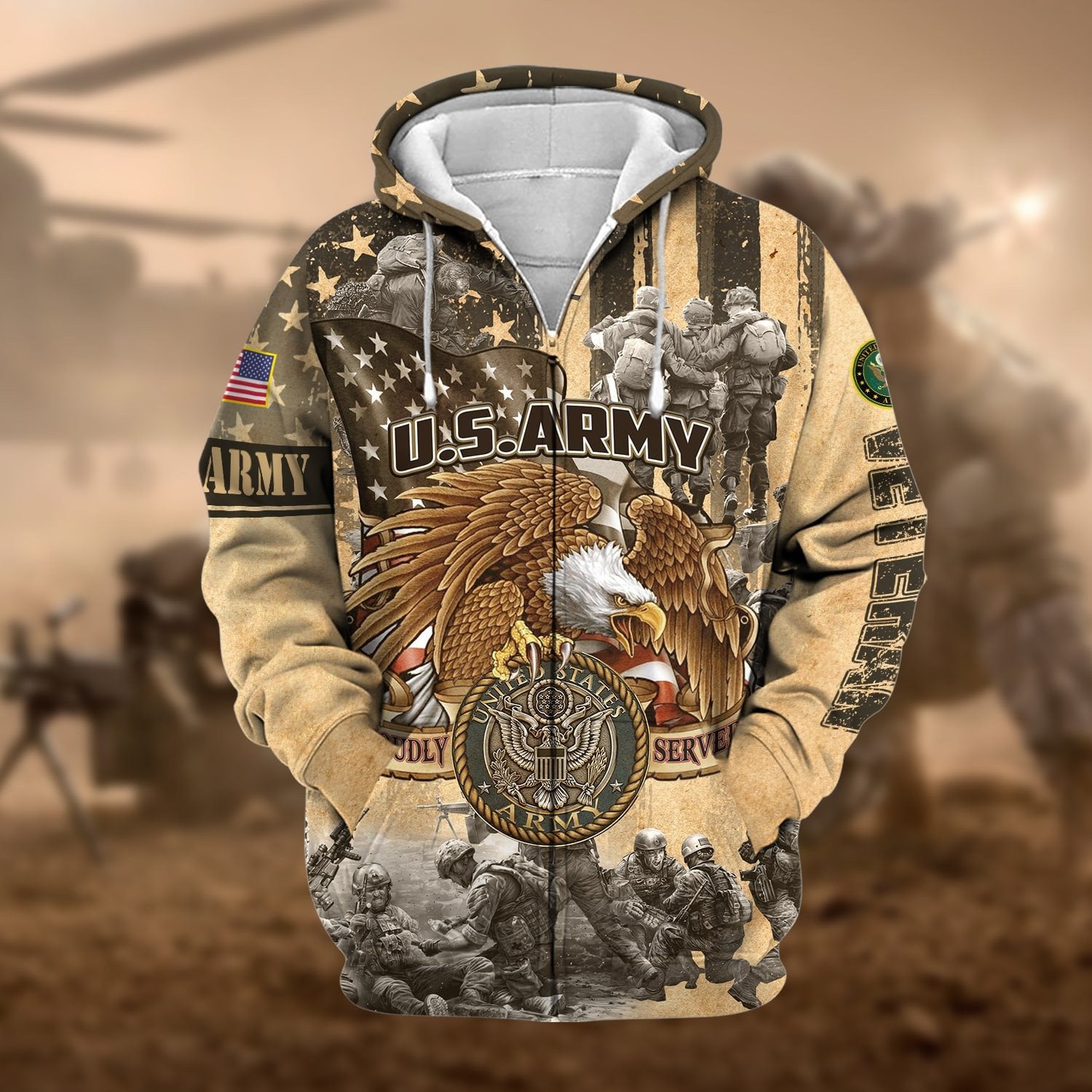 Premium Proudly Served Multiservice US Veteran Zip Hoodie NPVC271002
