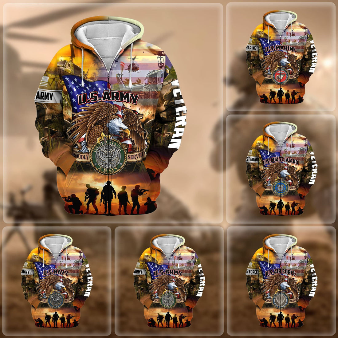 Premium Honoring All Who Served US Veteran Zip Hoodie NPVC271003