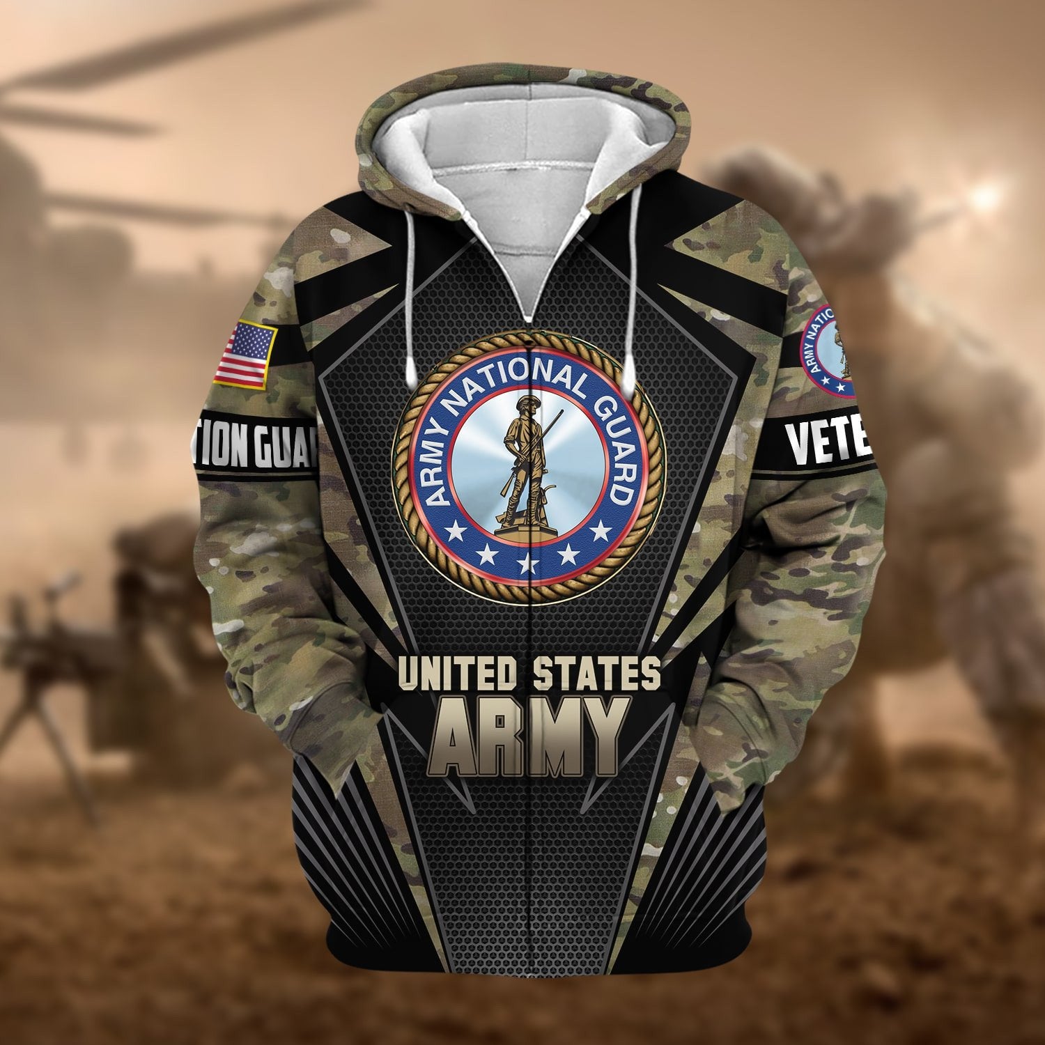Unique Camo Soldiers US Veteran Zip Hoodie NPVC251110