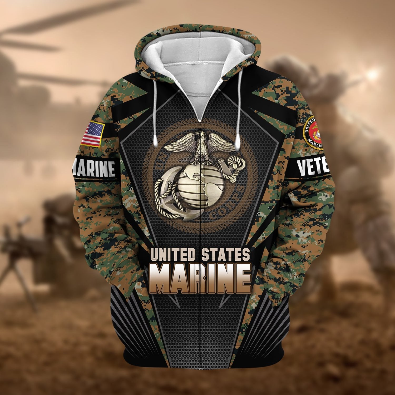 Unique Camo Soldiers US Veteran Zip Hoodie NPVC251110