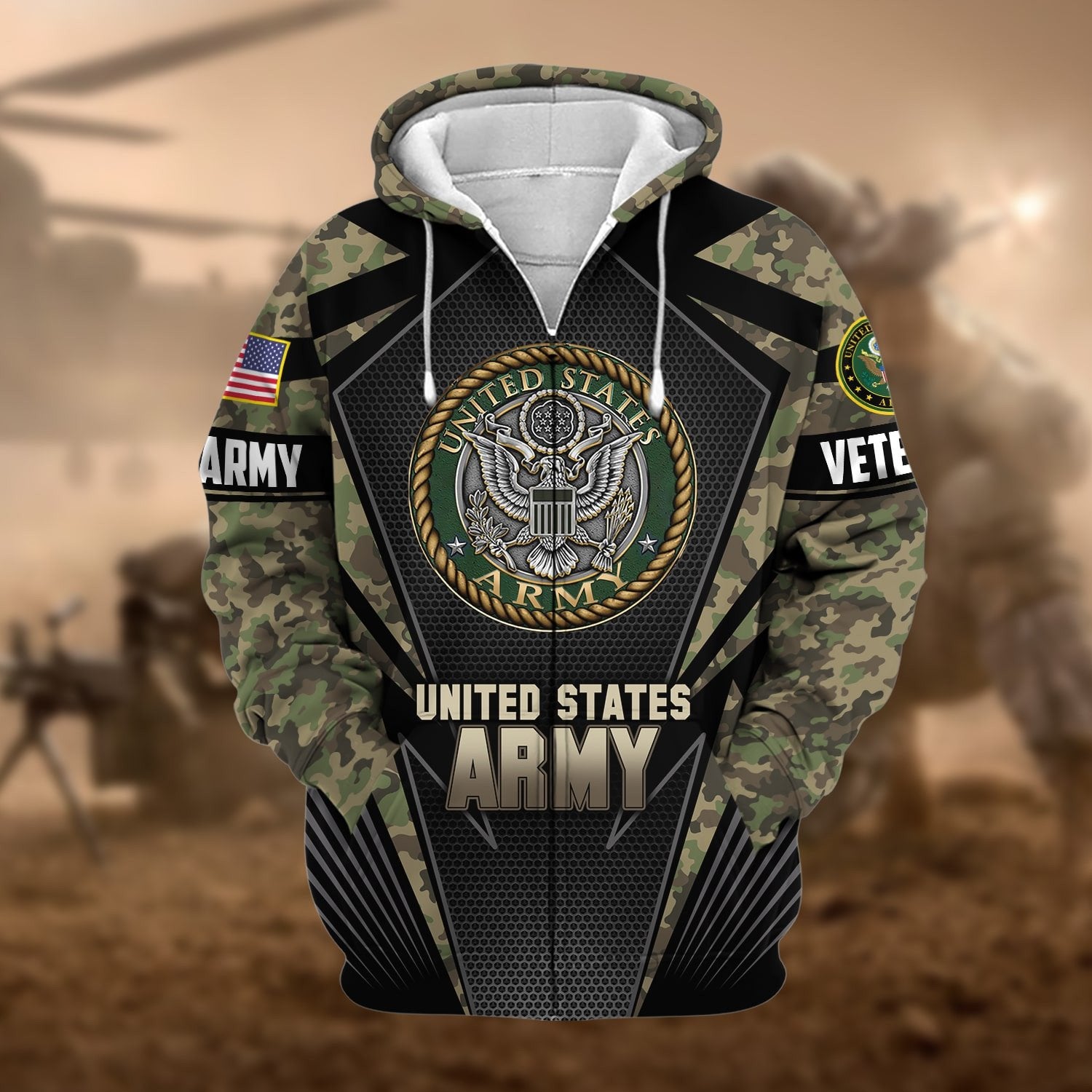 Unique Camo Soldiers US Veteran Zip Hoodie NPVC251110