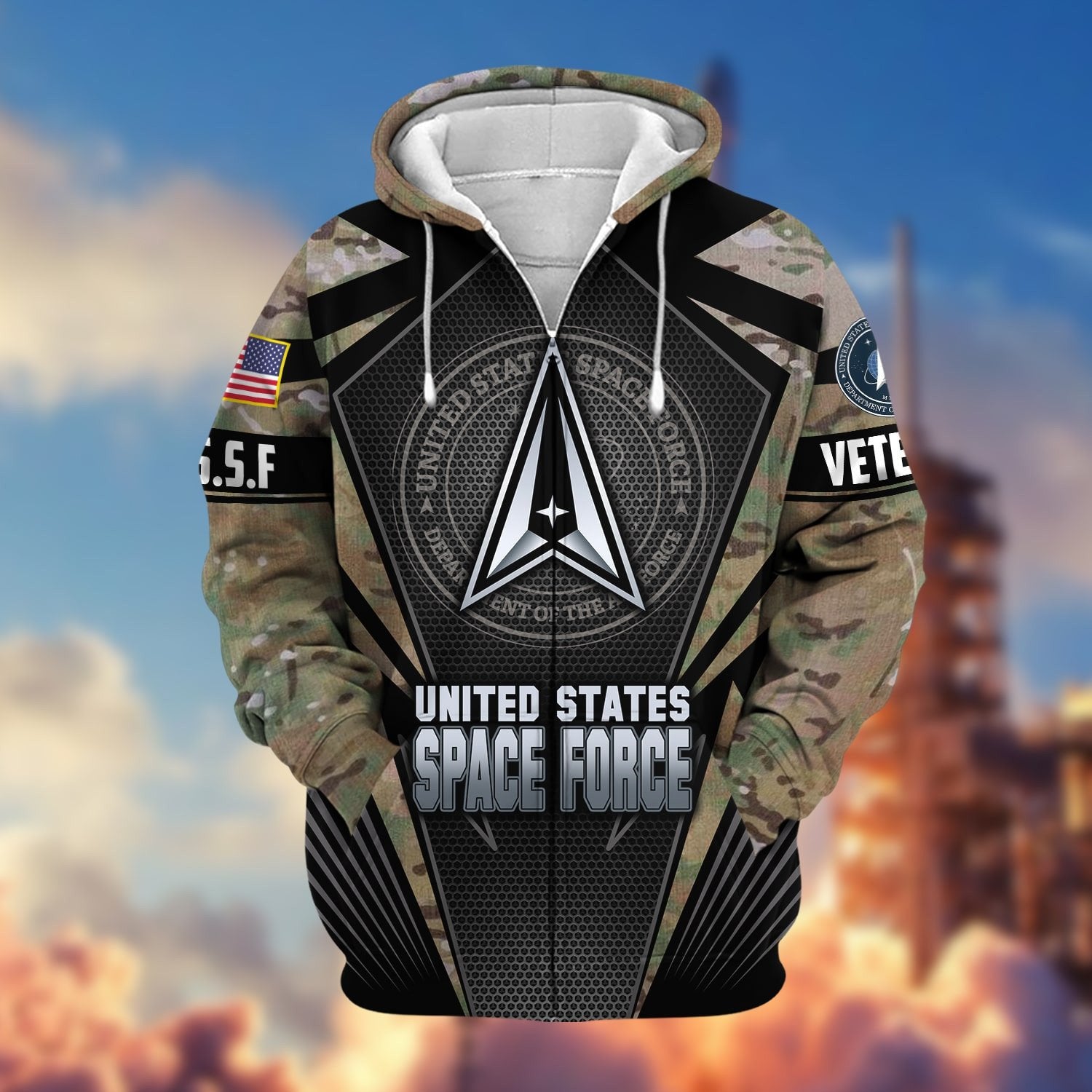 Unique Camo Soldiers US Veteran Zip Hoodie NPVC251110