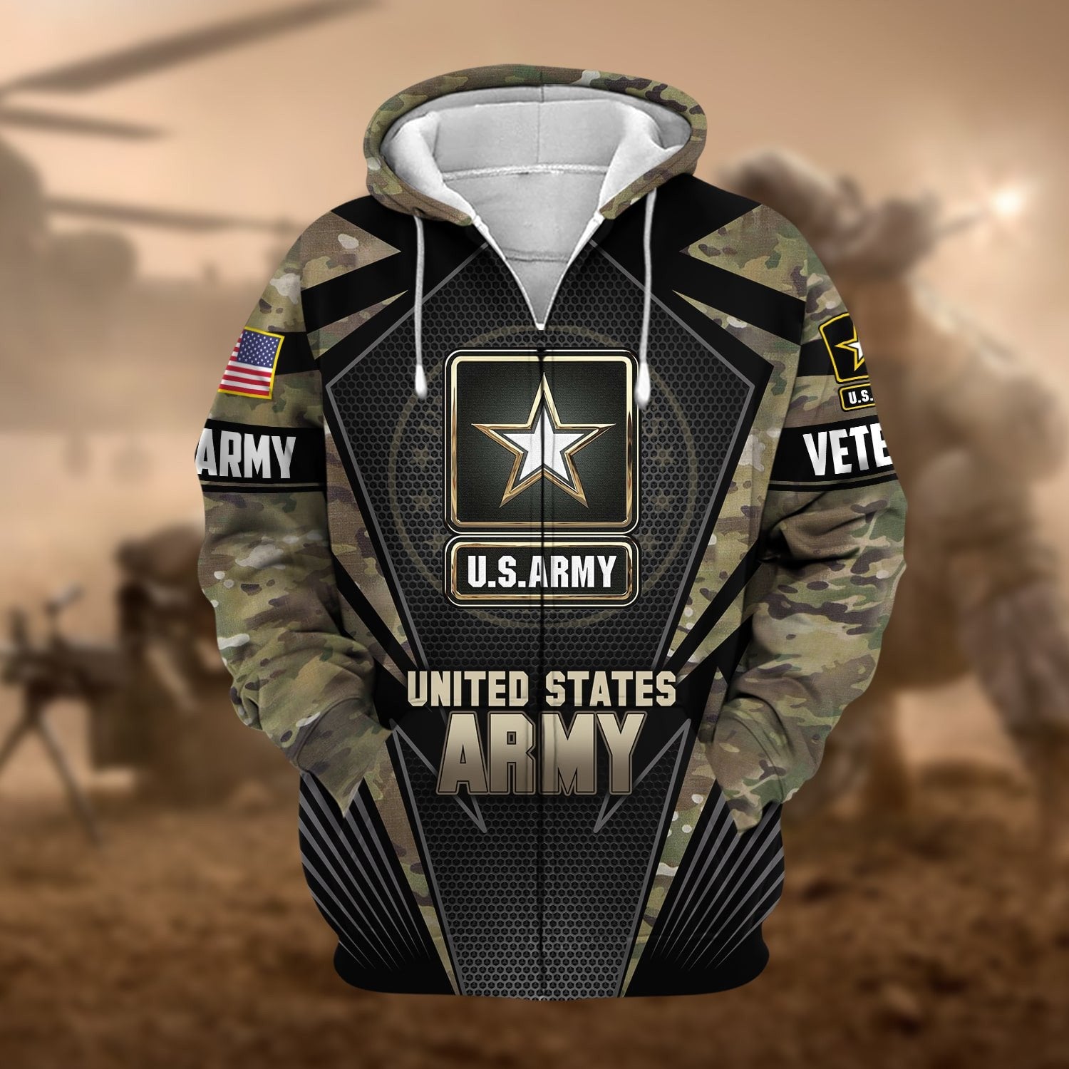Unique Camo Soldiers US Veteran Zip Hoodie NPVC251110