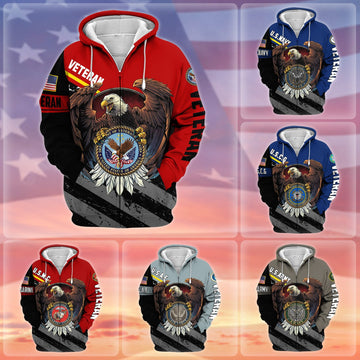 Premium Eagle US Veteran Zip Hoodie NPVC041103