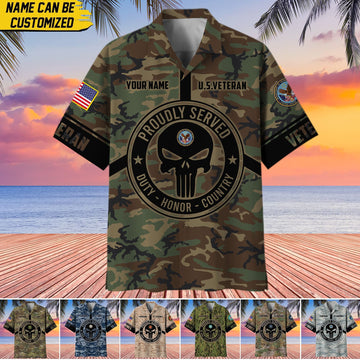 Premium Personalized Camo Soldiers Multiservice US Veteran Hawaii Shirt NPVC140601