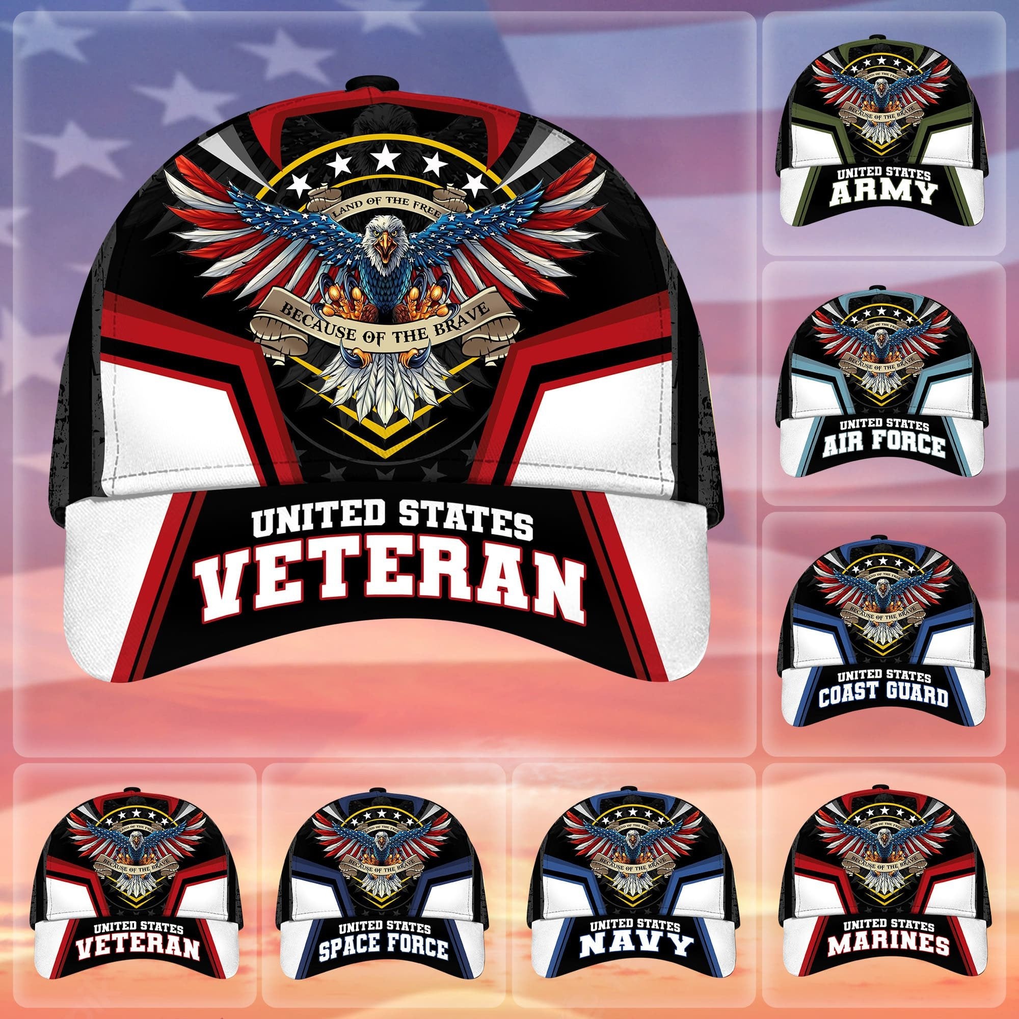 Premium Land Of The Free Because Of The Brave US Veteran Cap APVC190701