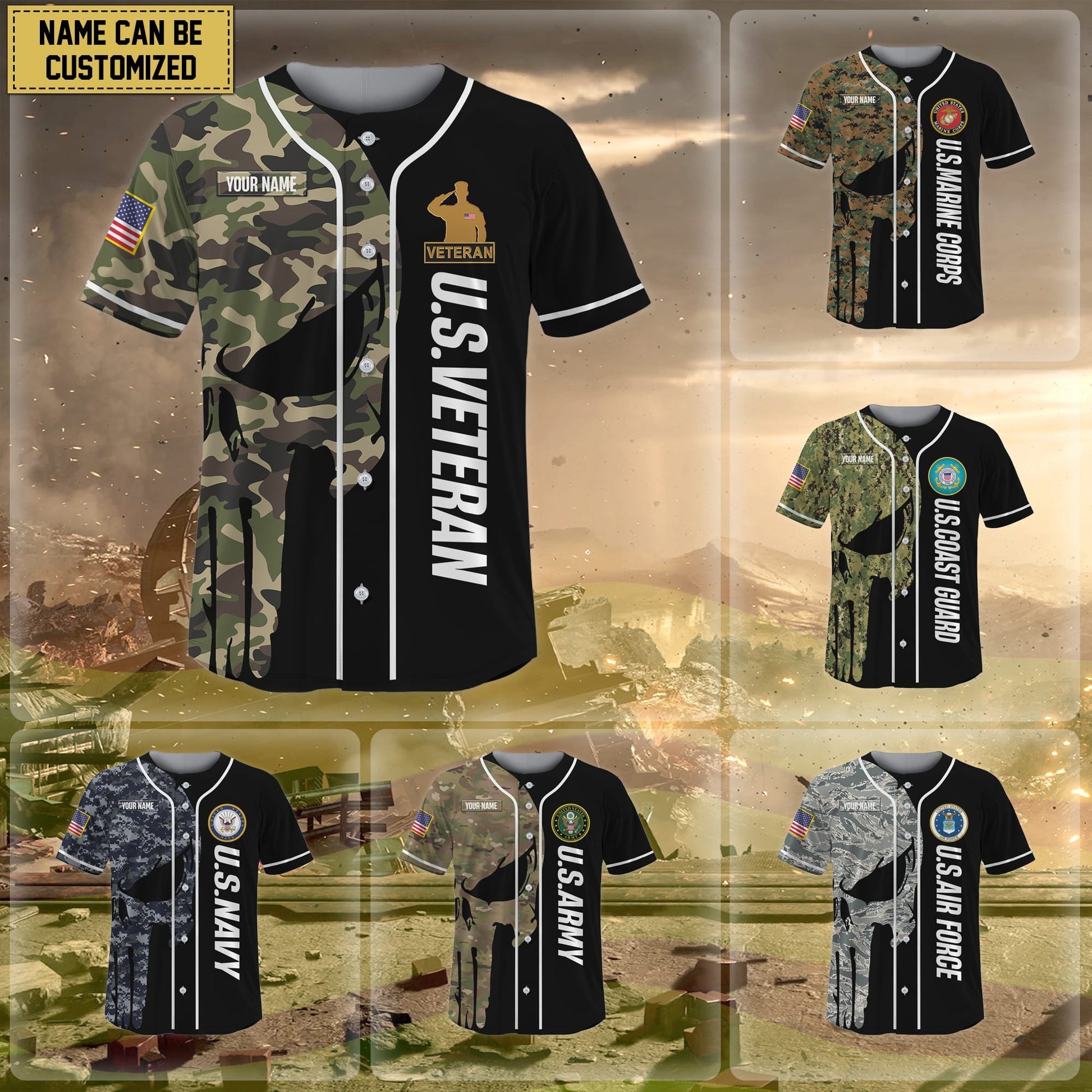 Premium Personalised US Veteran Baseball Jersey NPVC100201