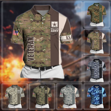 Premium Camo Soldier US Veteran Polo Shirt With Pocket NPVC170301