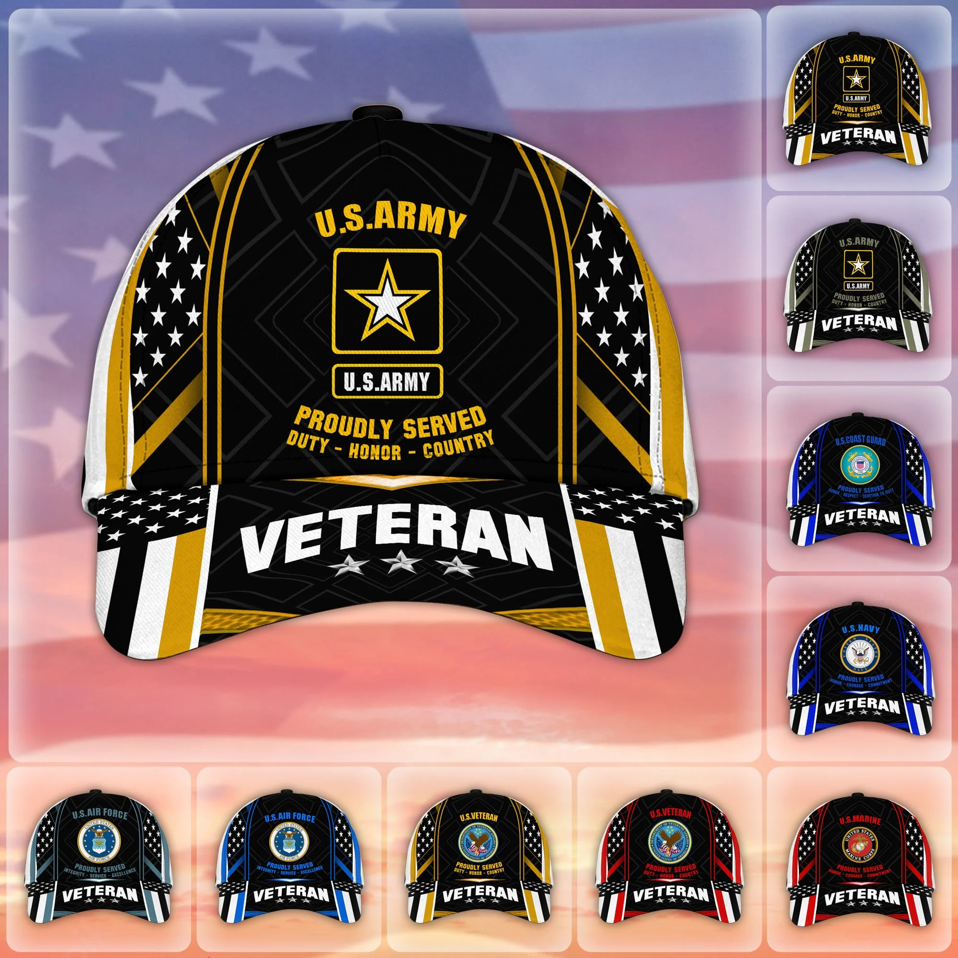 Premium U.S Multiple Service Veteran 3D Cap NPVC260403