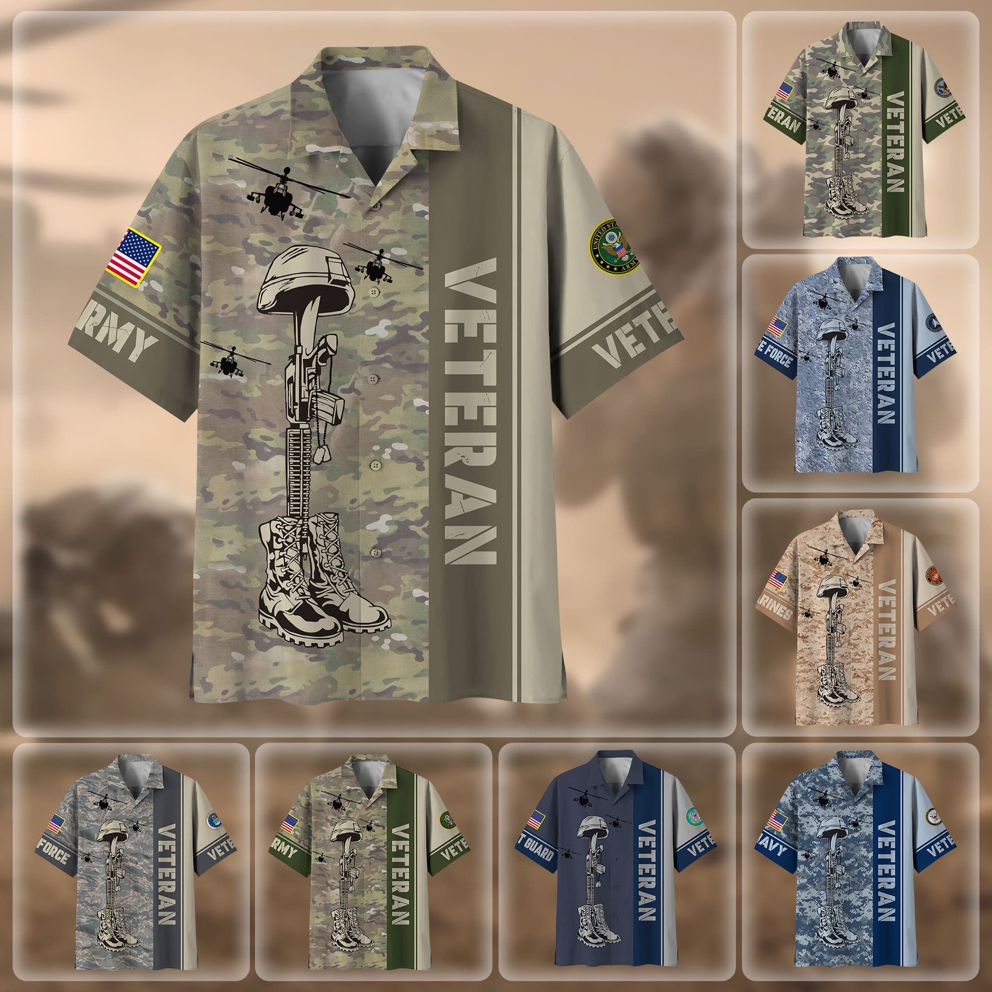 Premium Camo Soldiers Multiservice US Veteran Hawaii Shirt NPVC080601