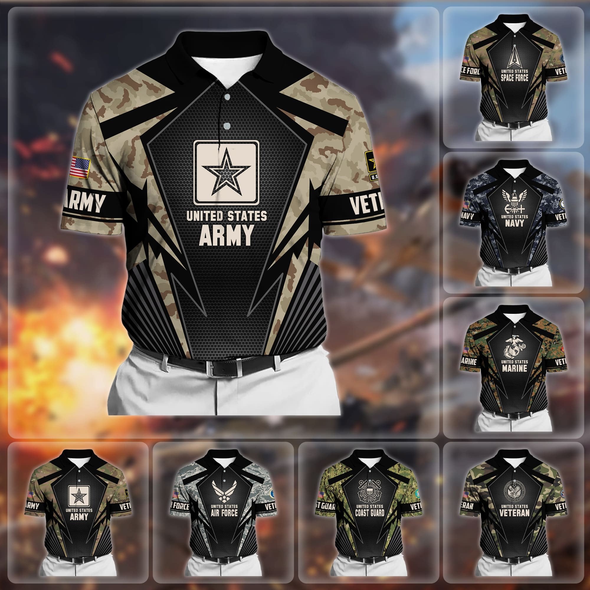 Premium Camo Solider US Veteran Polo Shirt NPVC140301