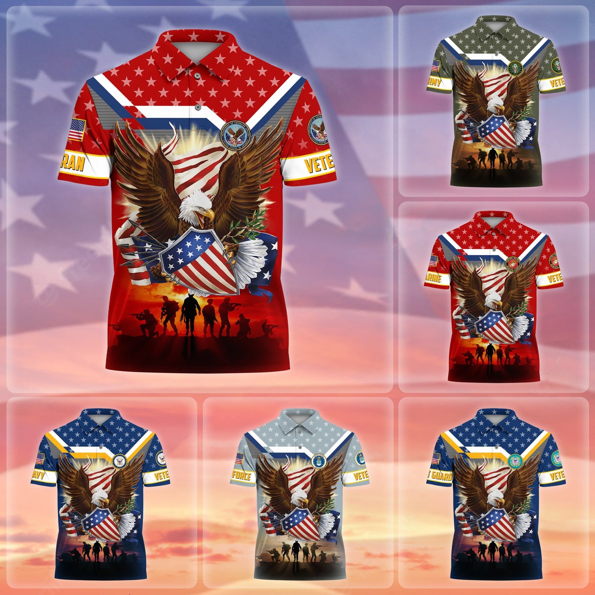 Premium Eagle US Veteran Polo And Hawaii Shirt NPVC201202