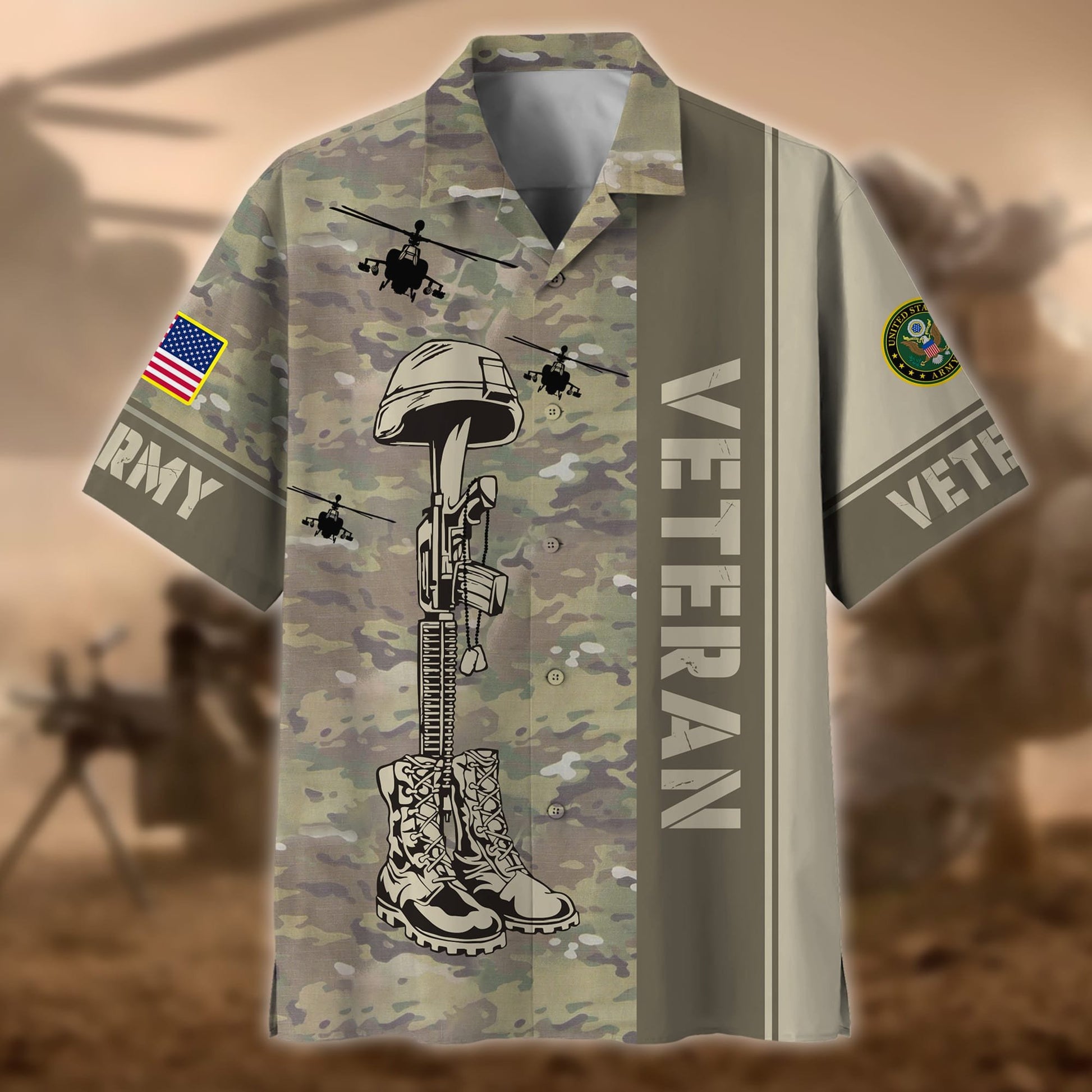 Premium Camo Soldiers Multiservice US Veteran Hawaii Shirt NPVC080601