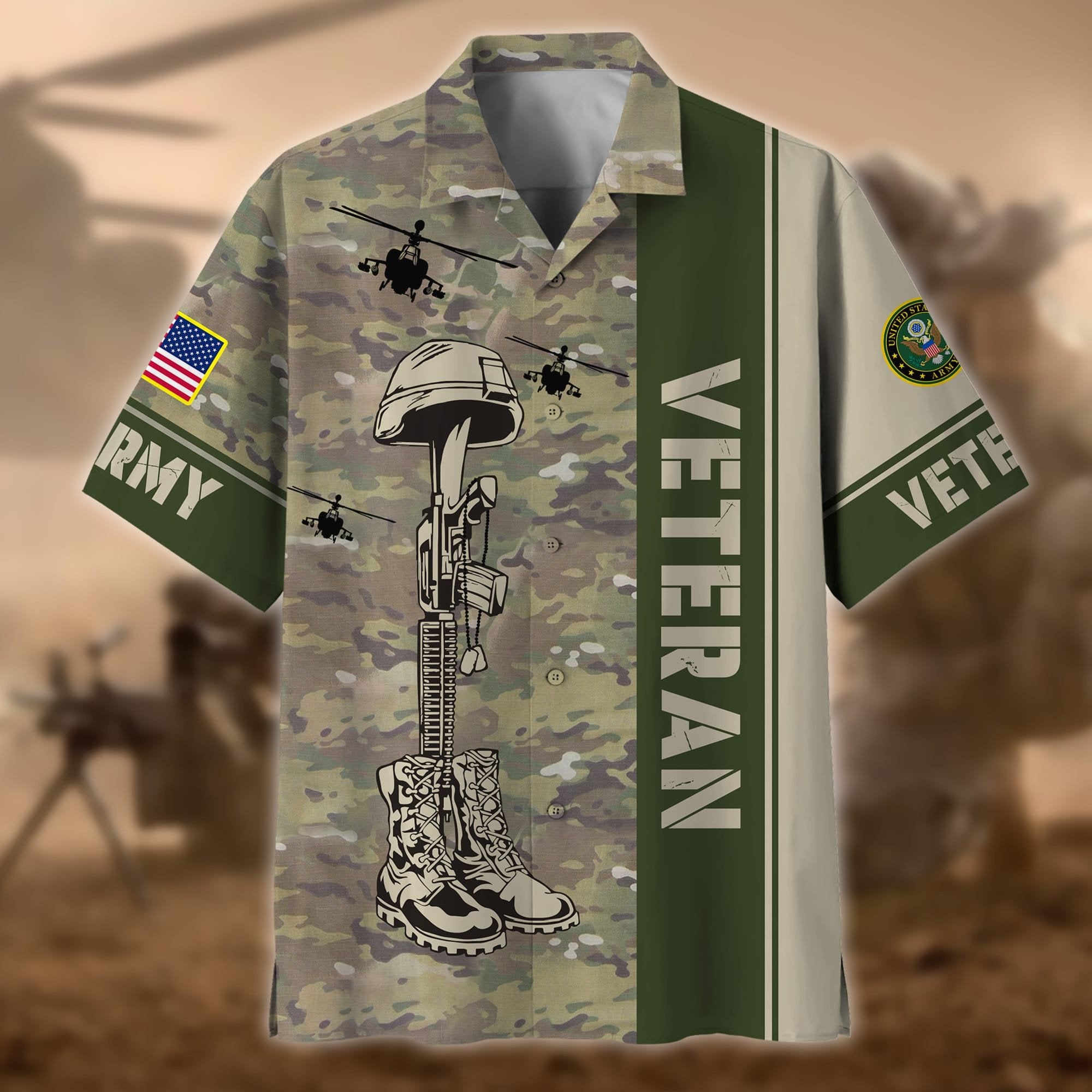 Premium Camo Soldiers Multiservice US Veteran Hawaii Shirt NPVC080601