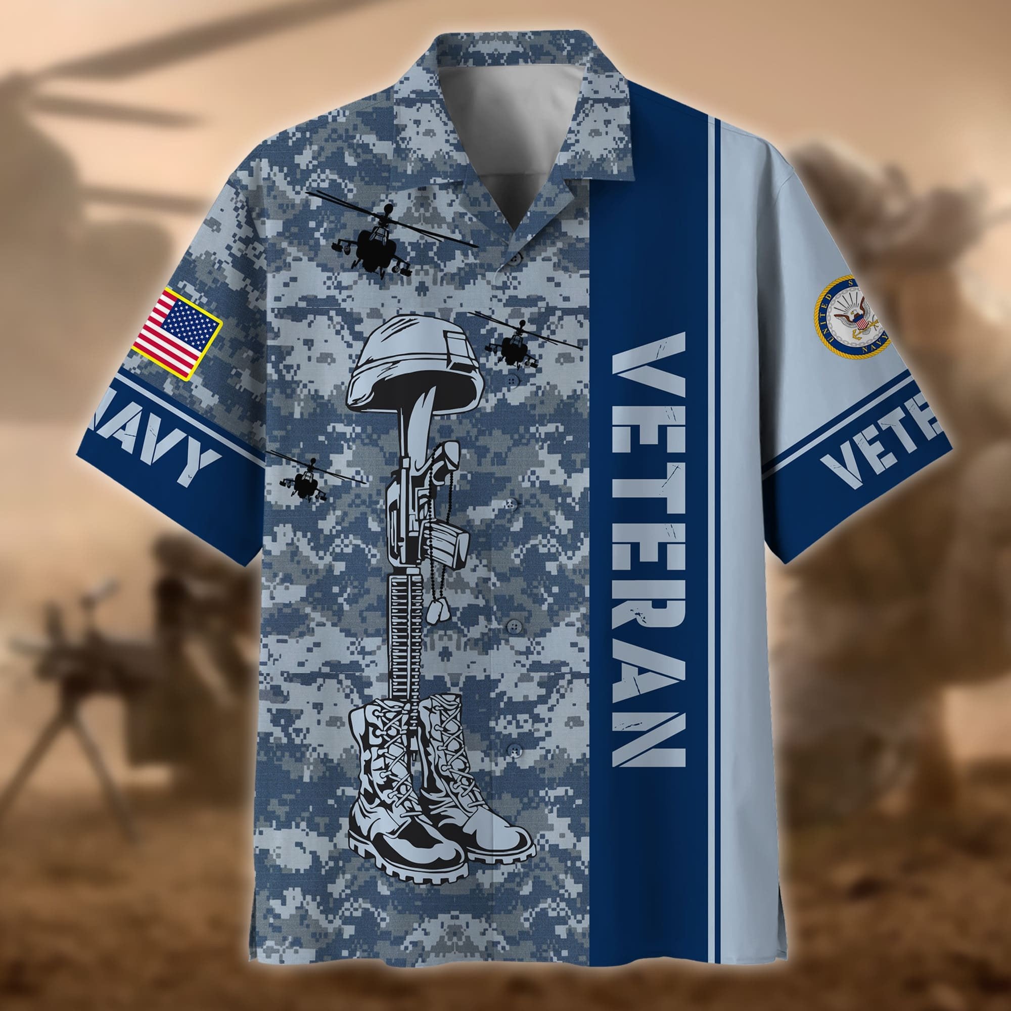 Premium Camo Soldiers Multiservice US Veteran Hawaii Shirt NPVC080601