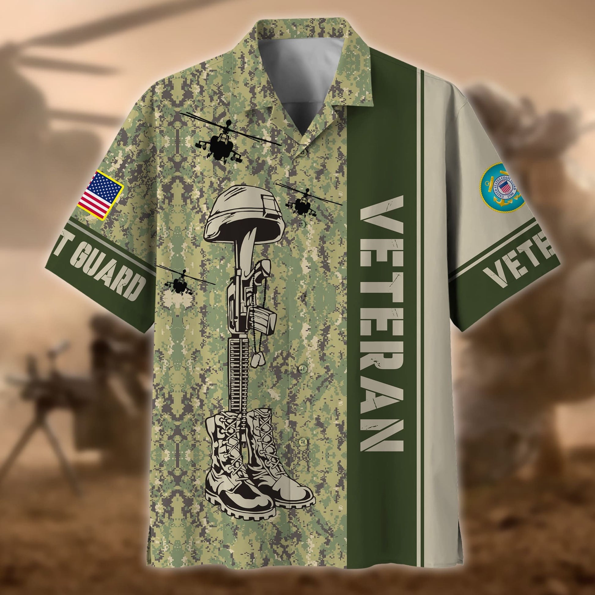 Premium Camo Soldiers Multiservice US Veteran Hawaii Shirt NPVC080601