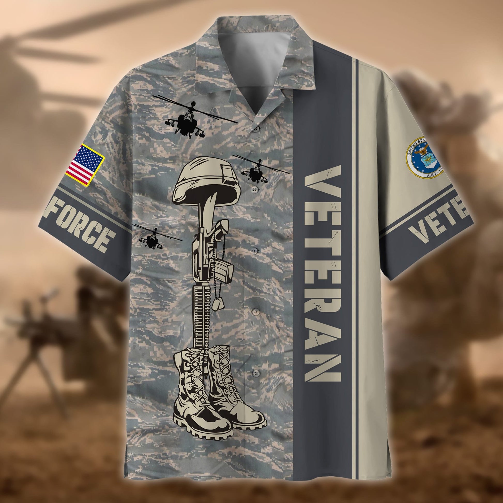 Premium Camo Soldiers Multiservice US Veteran Hawaii Shirt NPVC080601