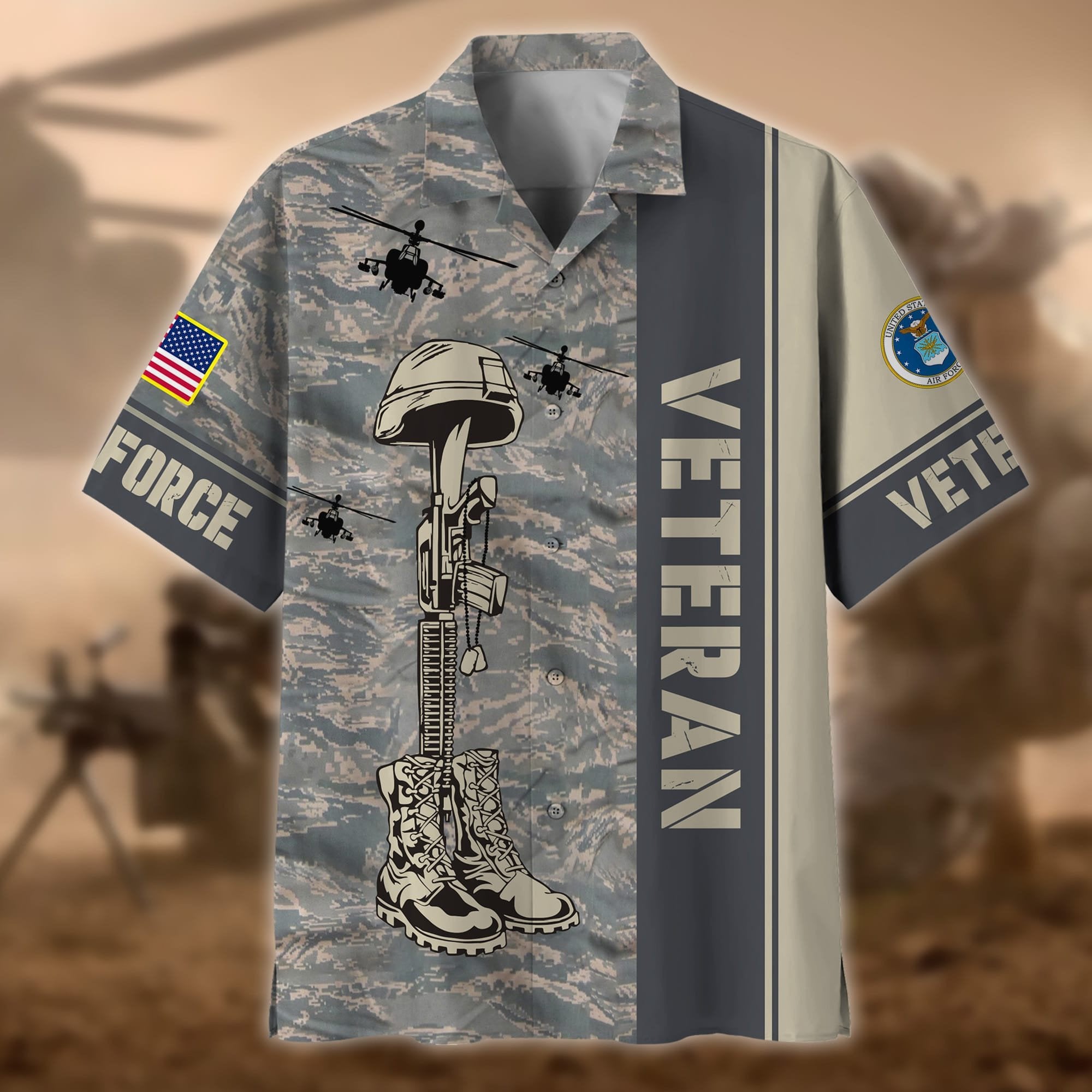 Premium Camo Soldiers Multiservice US Veteran Hawaii Shirt NPVC080601