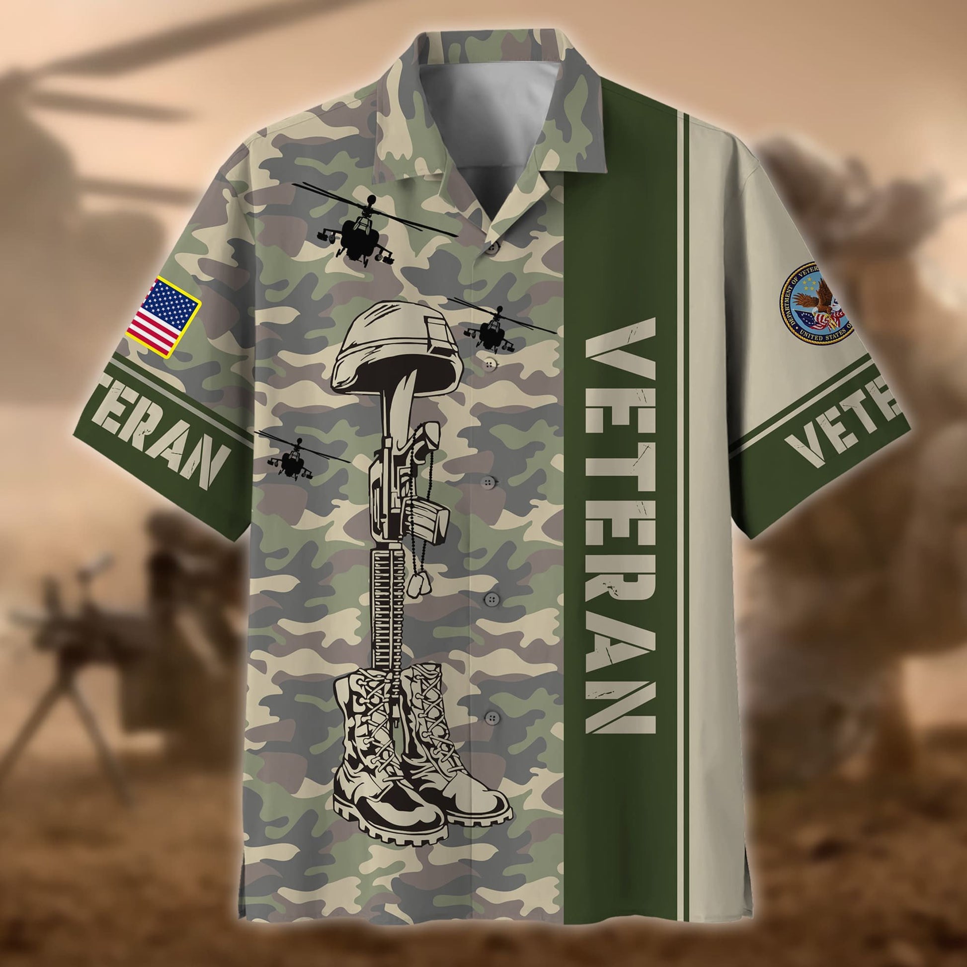 Premium Camo Soldiers Multiservice US Veteran Hawaii Shirt NPVC080601