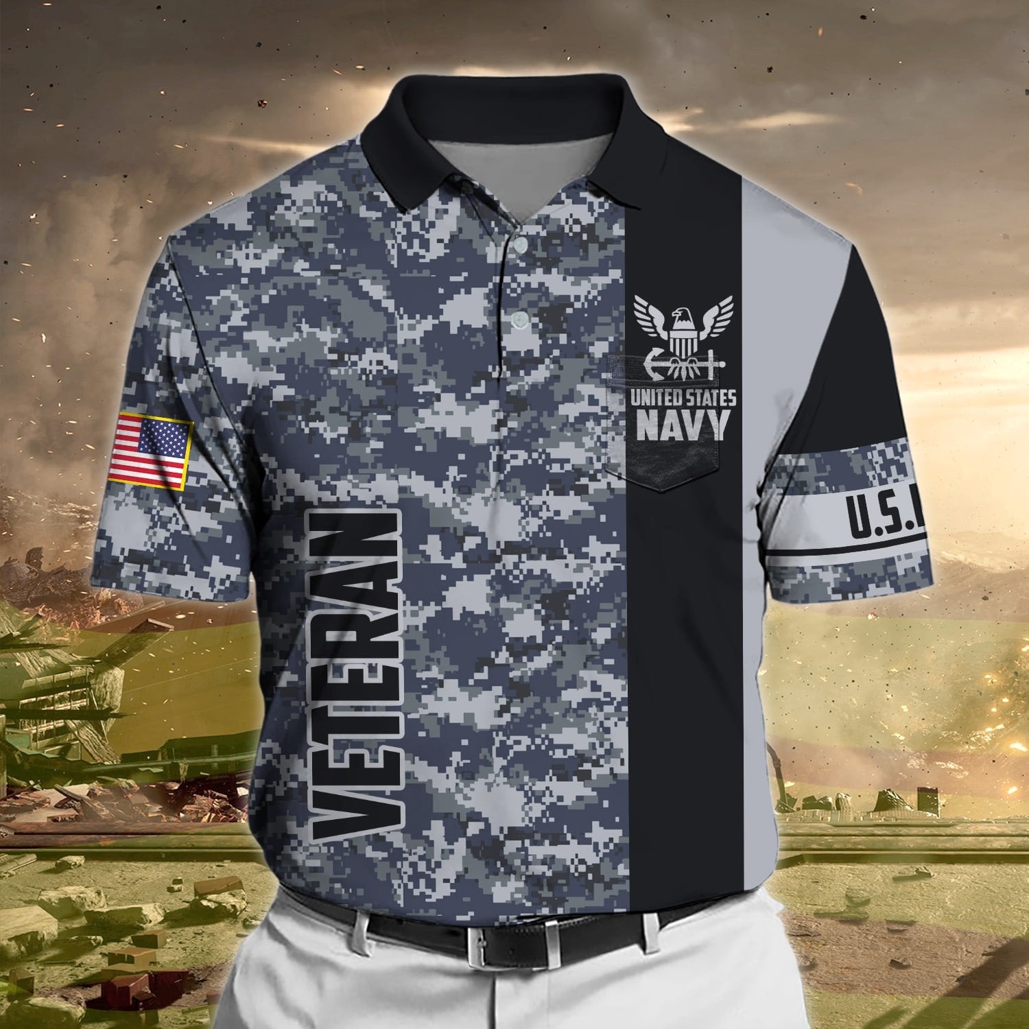 Premium Camo Soldier US Veteran Polo Shirt With Pocket NPVC170301