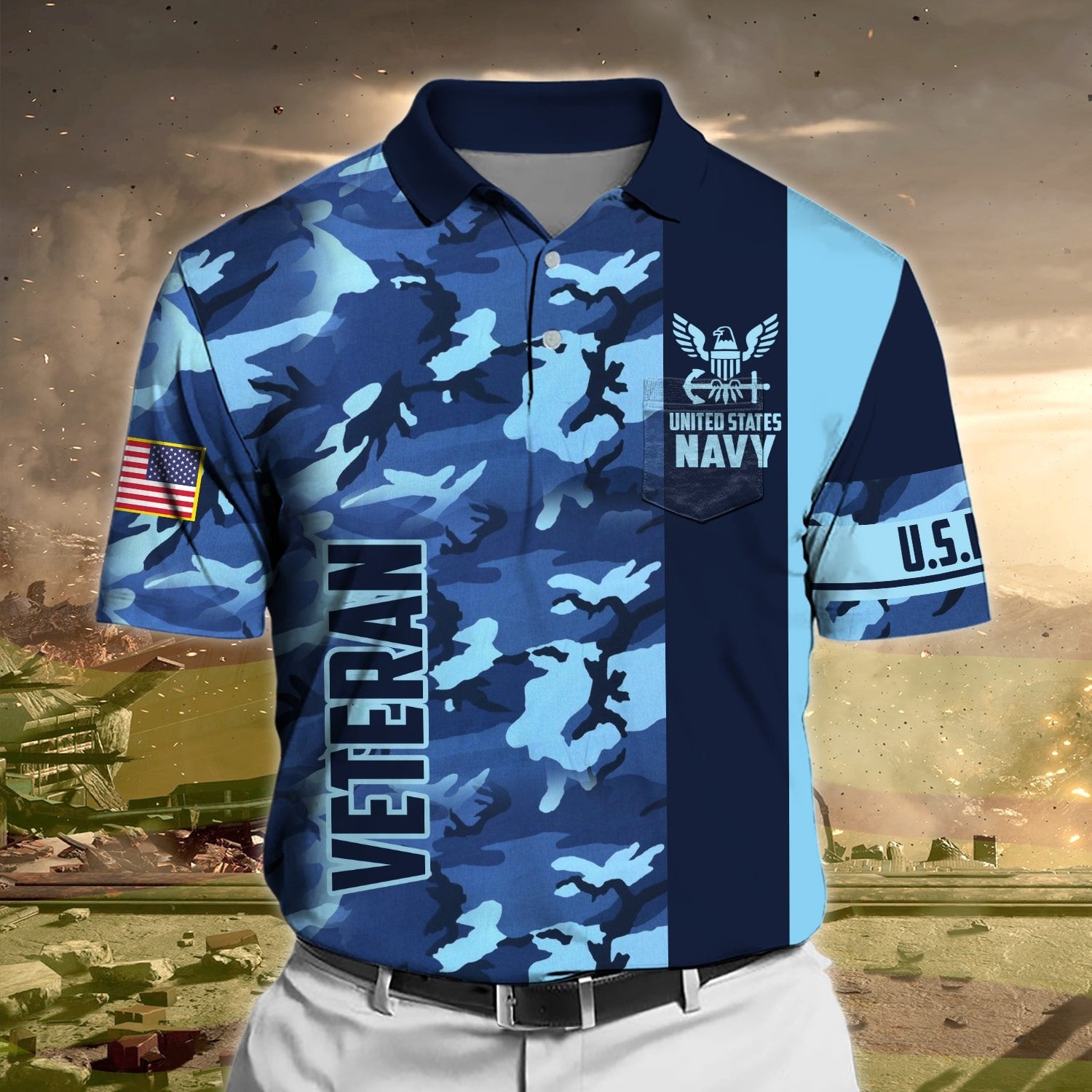 Premium Camo Soldier US Veteran Polo Shirt With Pocket NPVC170301