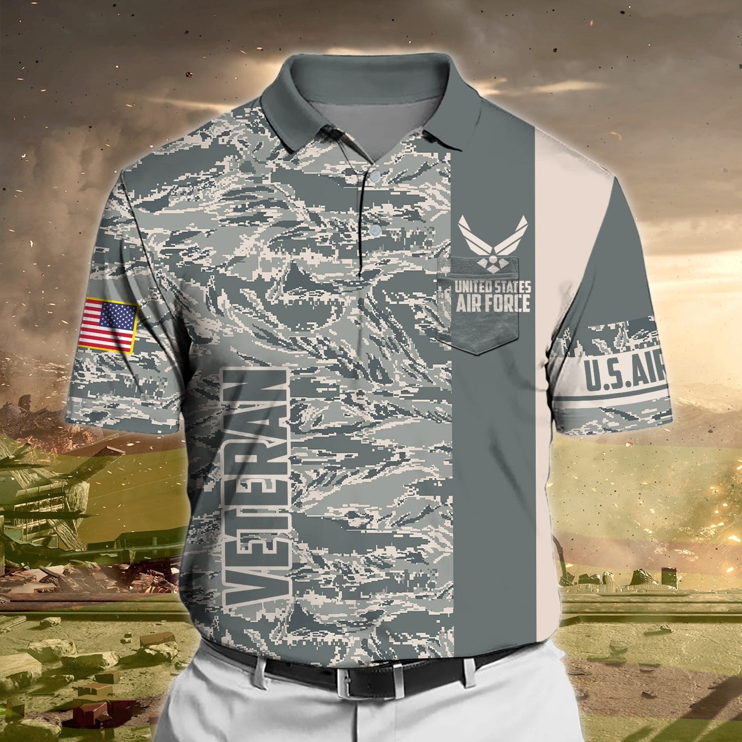 Premium Camo Soldier US Veteran Polo Shirt With Pocket NPVC170301
