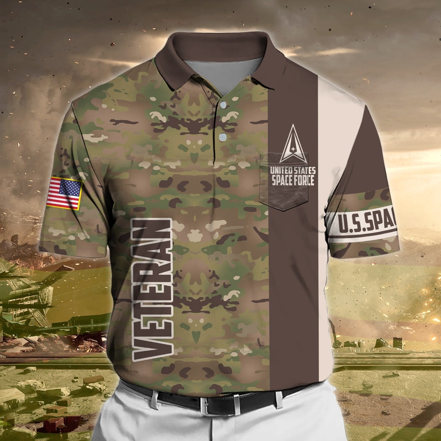 Premium Camo Soldier US Veteran Polo Shirt With Pocket NPVC170301