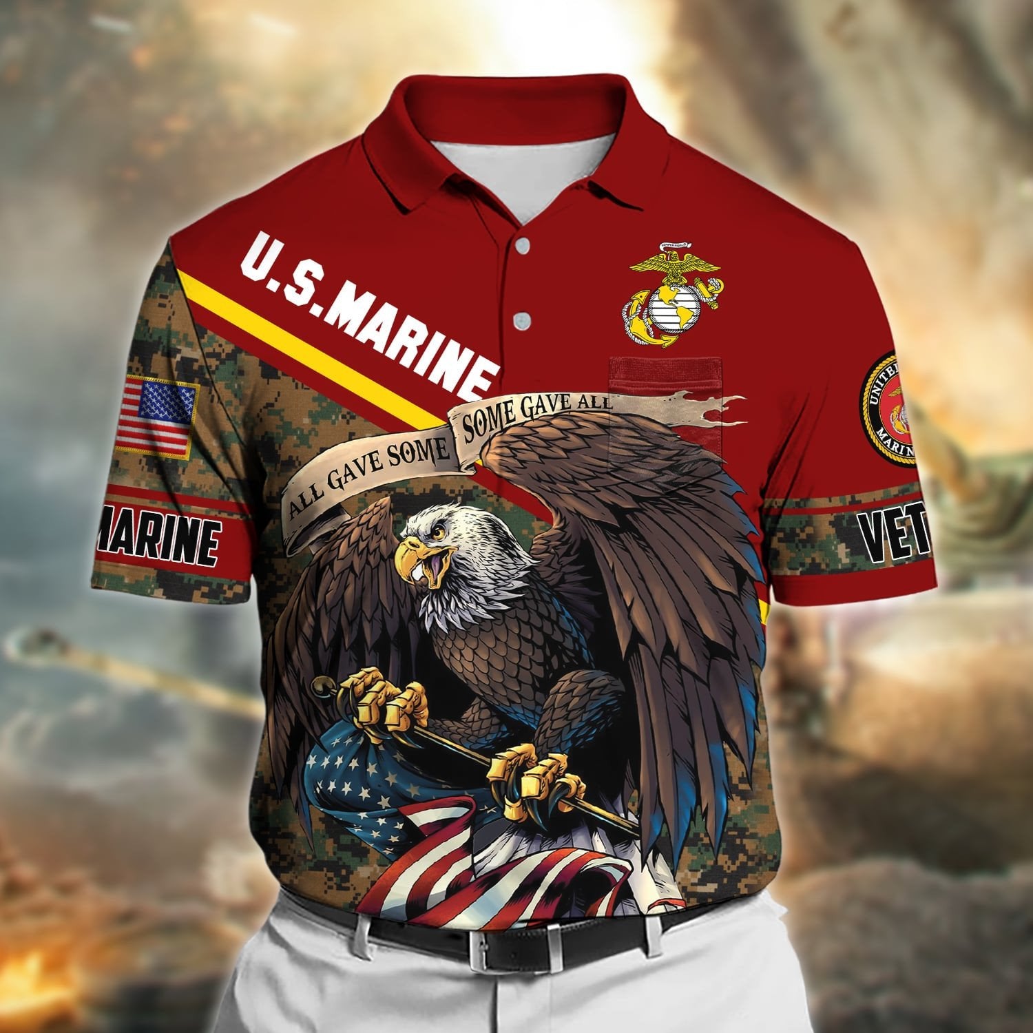Premium All Gave Some Some Gave All US Veteran Polo Shirt With Pocket NPVC090401
