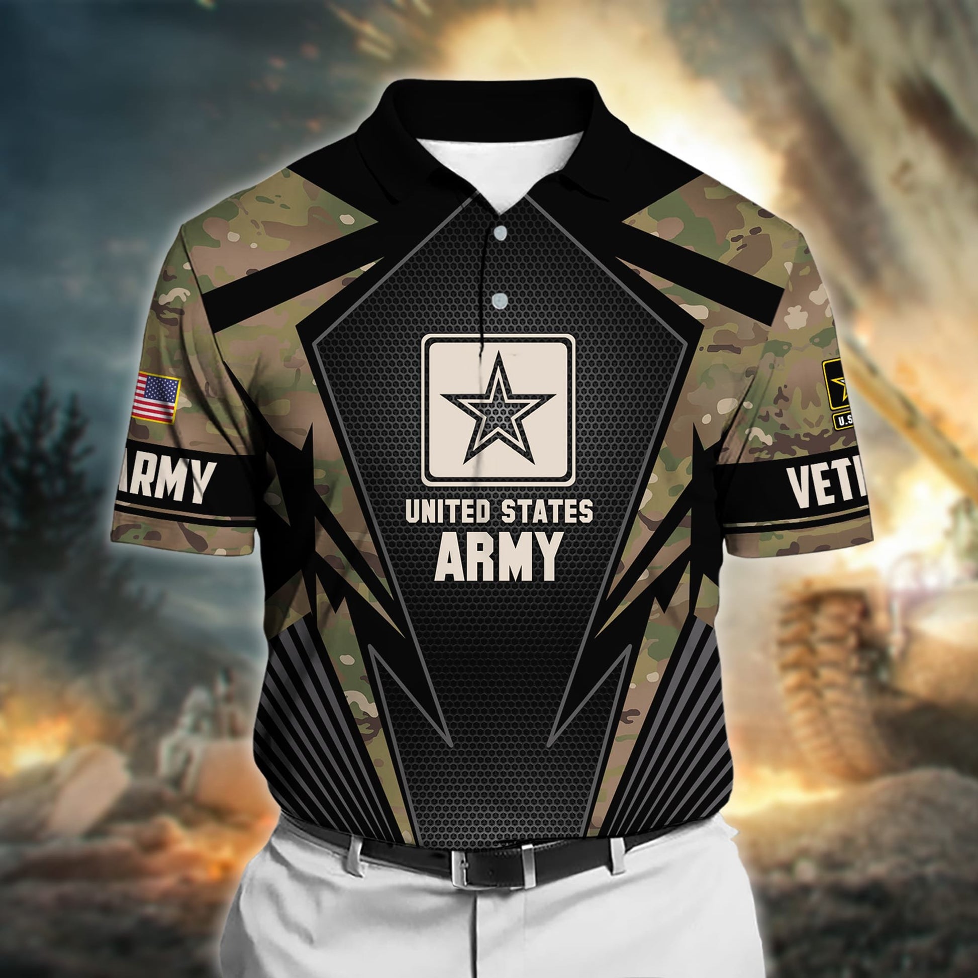 Premium Camo Solider US Veteran Polo Shirt NPVC140301