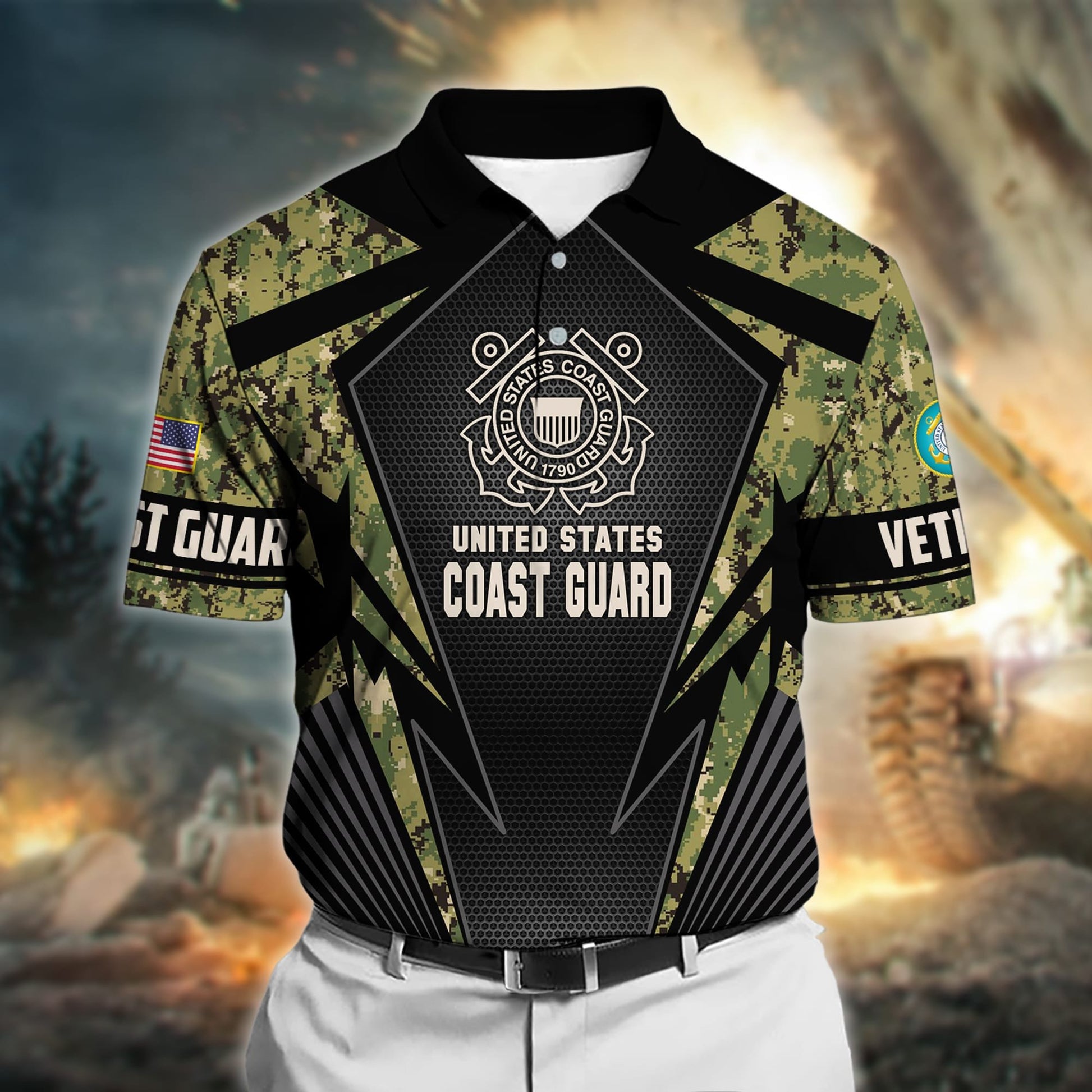 Premium Camo Solider US Veteran Polo Shirt NPVC140301