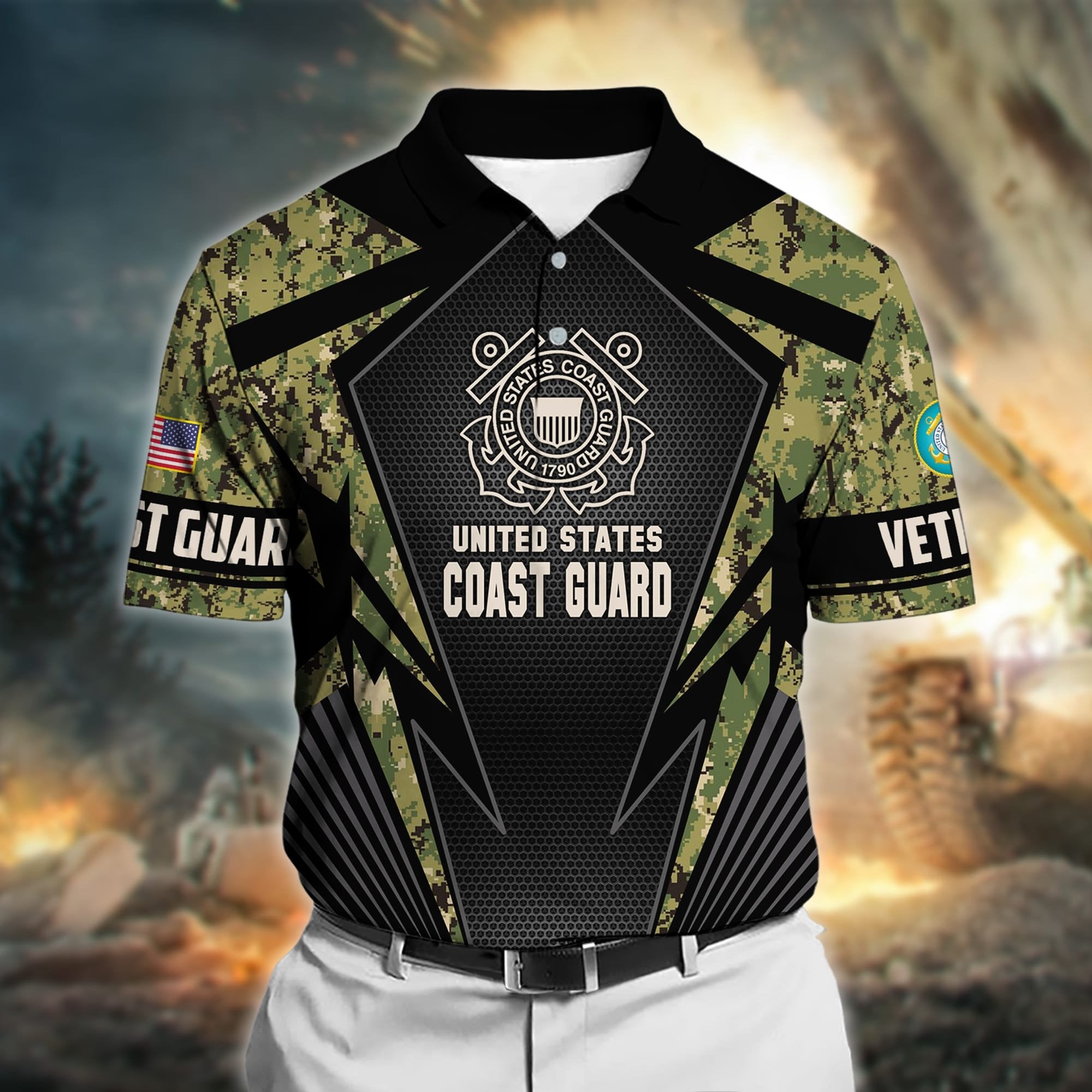 Premium Camo Solider US Veteran Polo Shirt NPVC140301