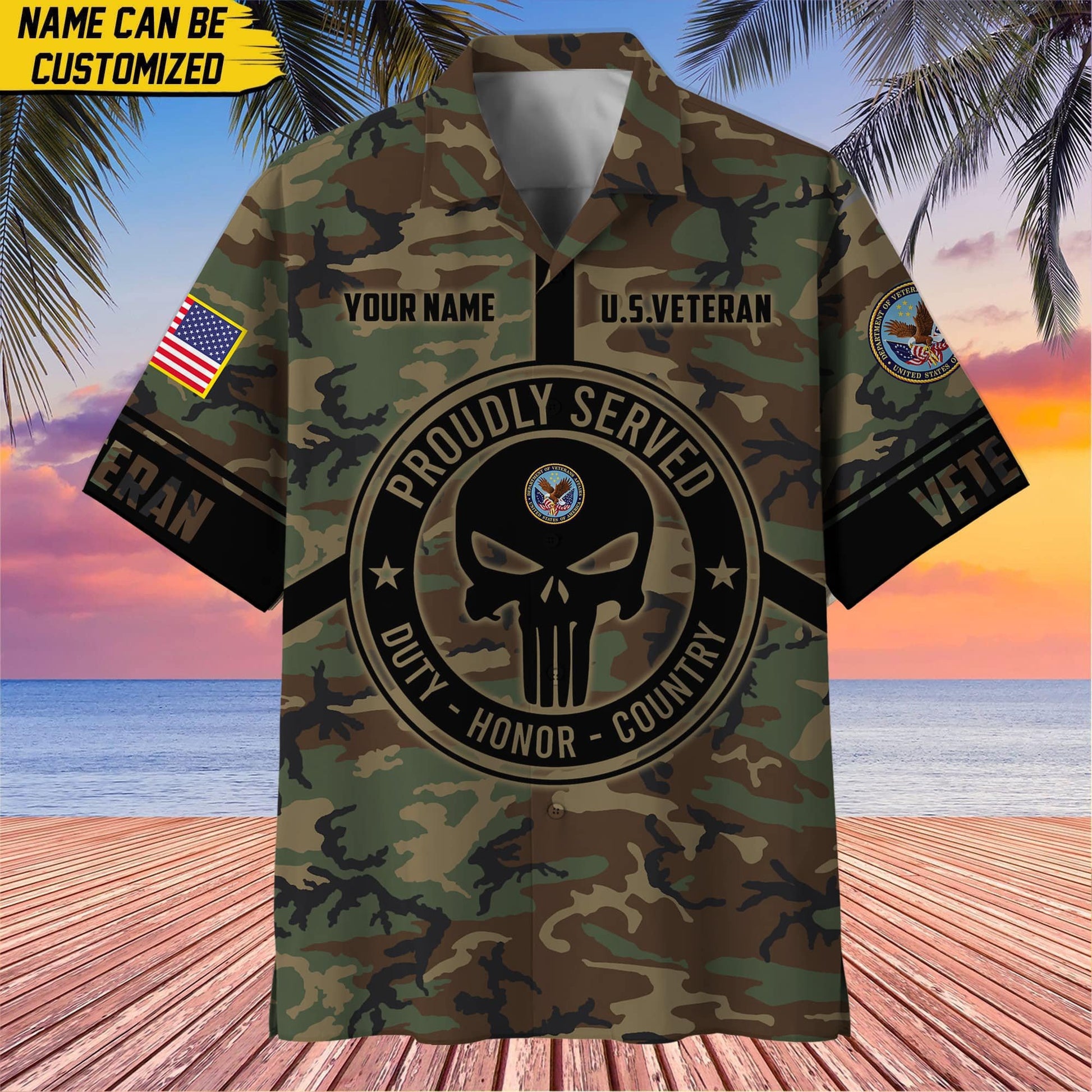 Premium Personalized Camo Soldiers Multiservice US Veteran Hawaii Shirt NPVC140601