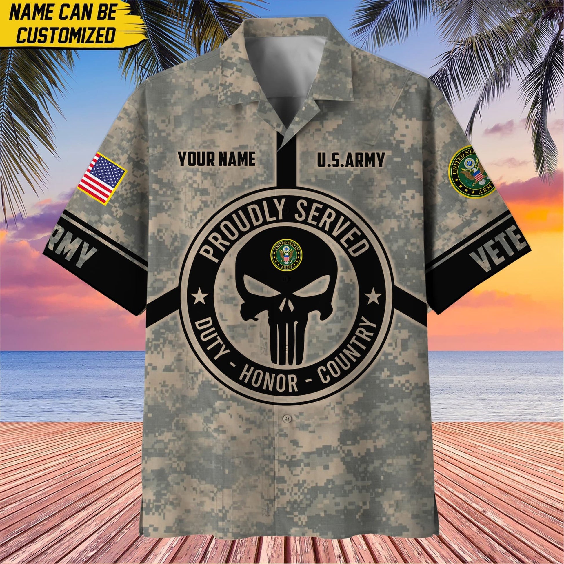 Premium Personalized Camo Soldiers Multiservice US Veteran Hawaii Shirt NPVC140601