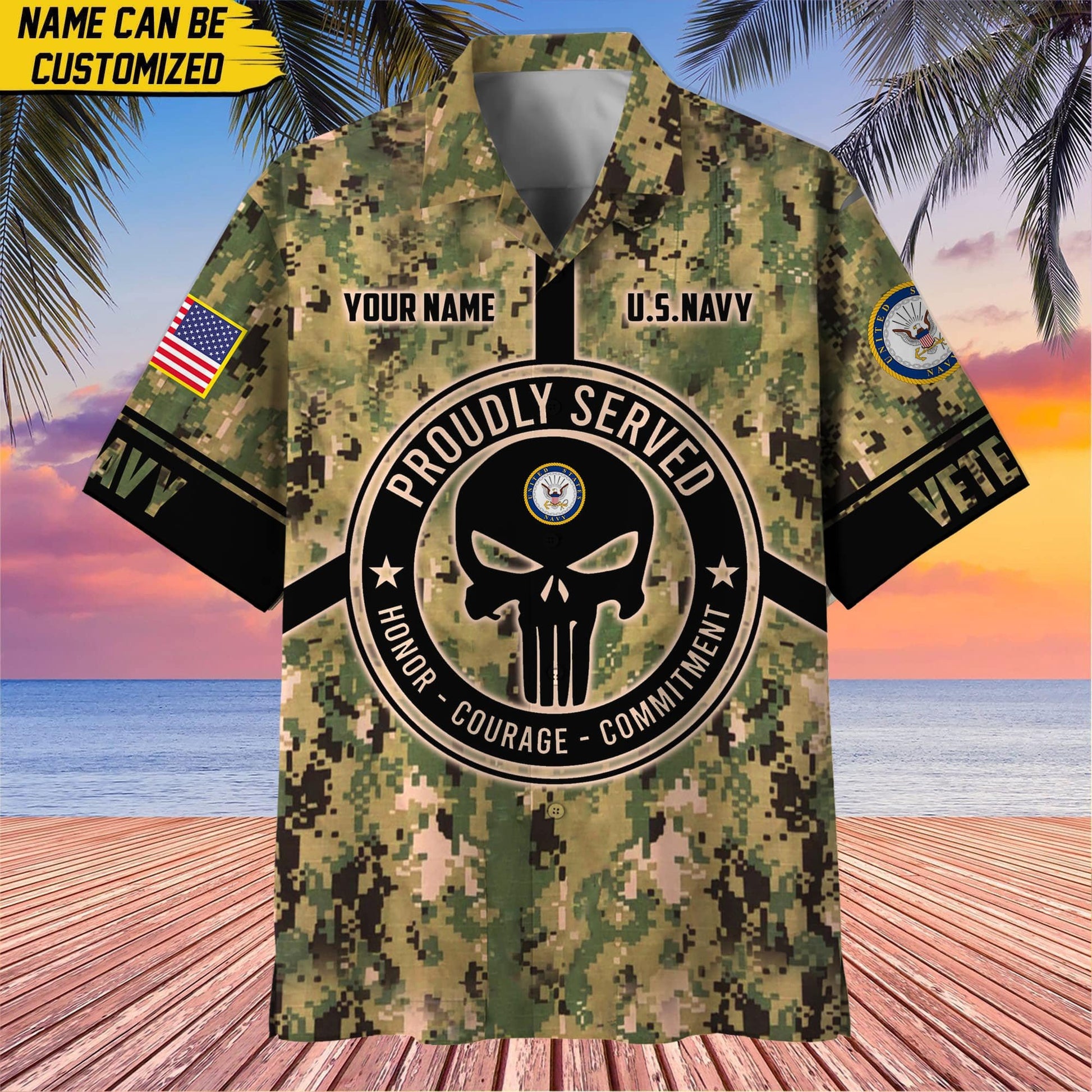 Premium Personalized Camo Soldiers Multiservice US Veteran Hawaii Shirt NPVC140601