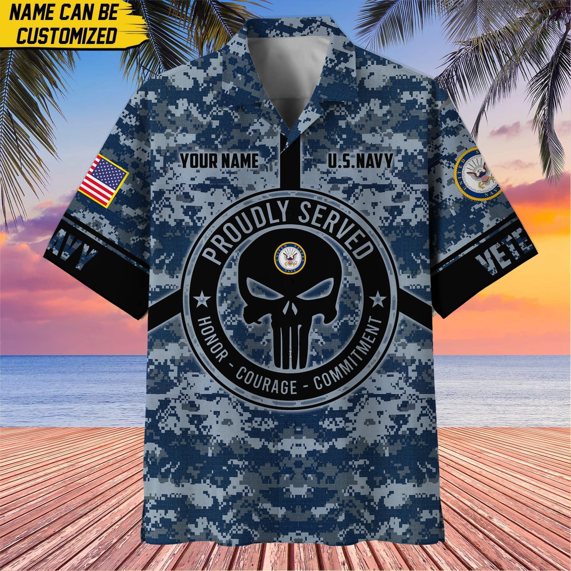 Premium Personalized Camo Soldiers Multiservice US Veteran Hawaii Shirt NPVC140601