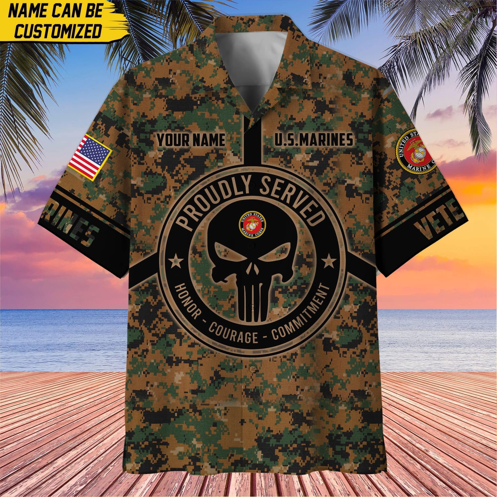 Premium Personalized Camo Soldiers Multiservice US Veteran Hawaii Shirt NPVC140601