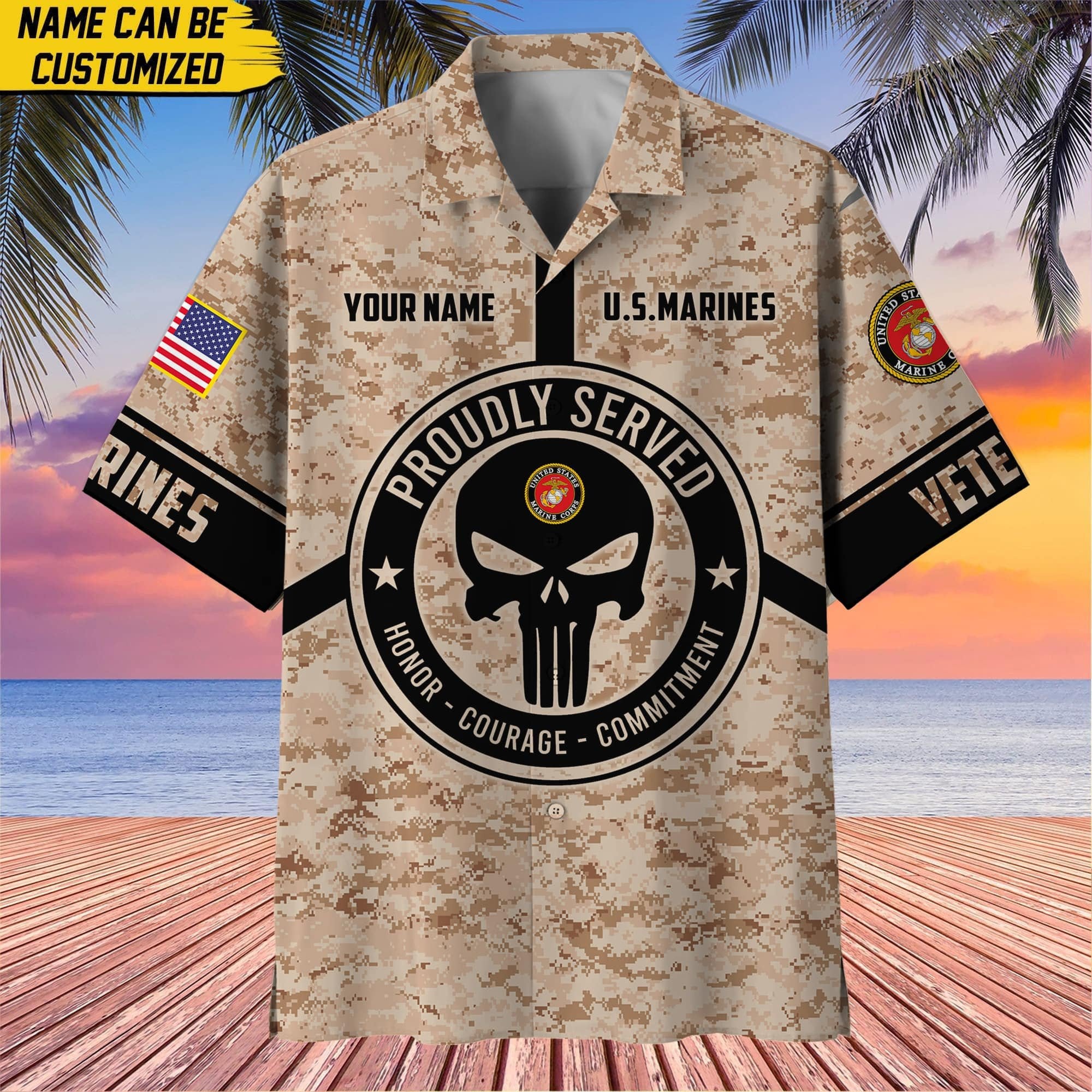 Premium Personalized Camo Soldiers Multiservice US Veteran Hawaii Shirt NPVC140601