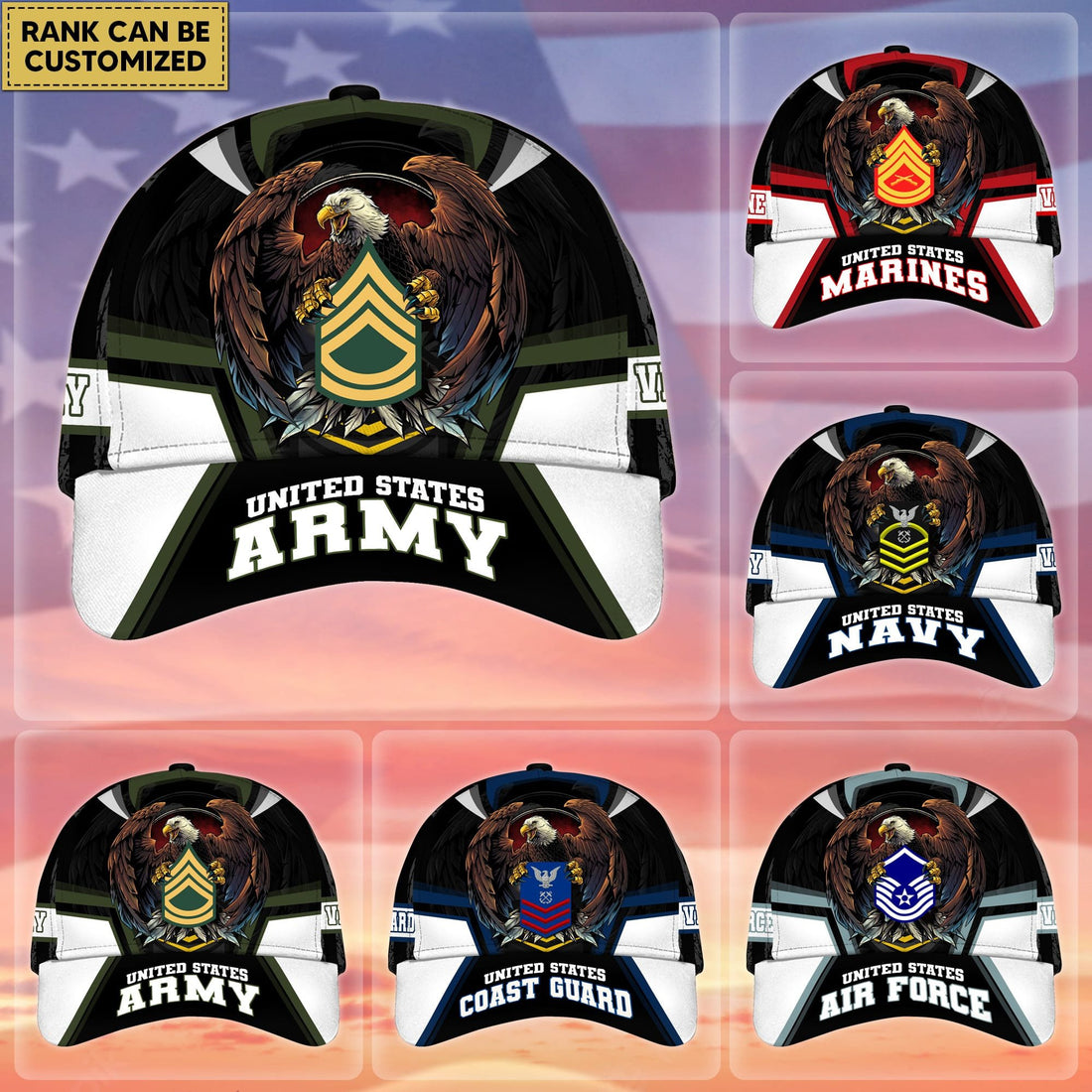 Premium Personalized Custom Rank US Veteran Cap APVC220701