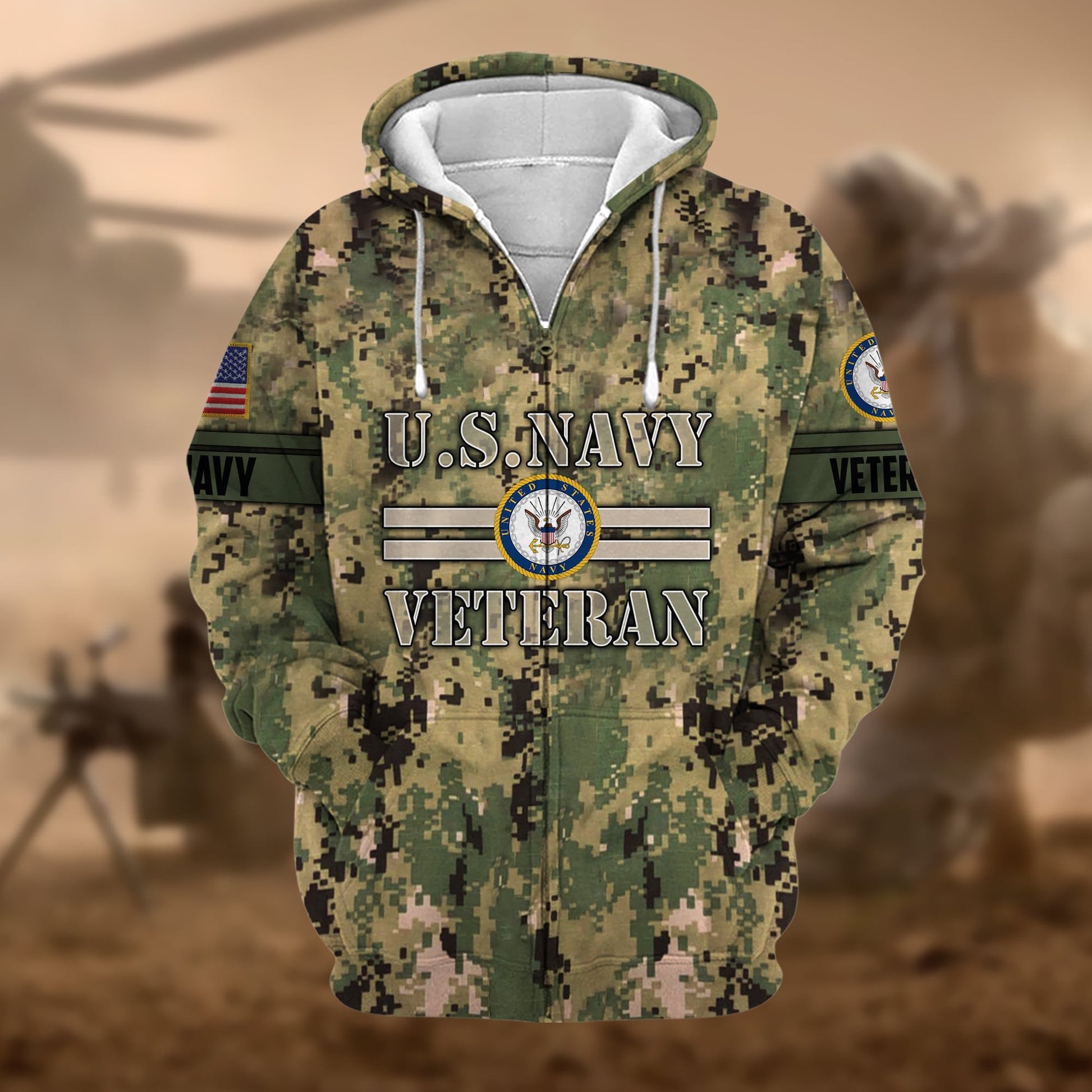 Premium Camo Soldiers US Veteran Zip Hoodie APVC220803