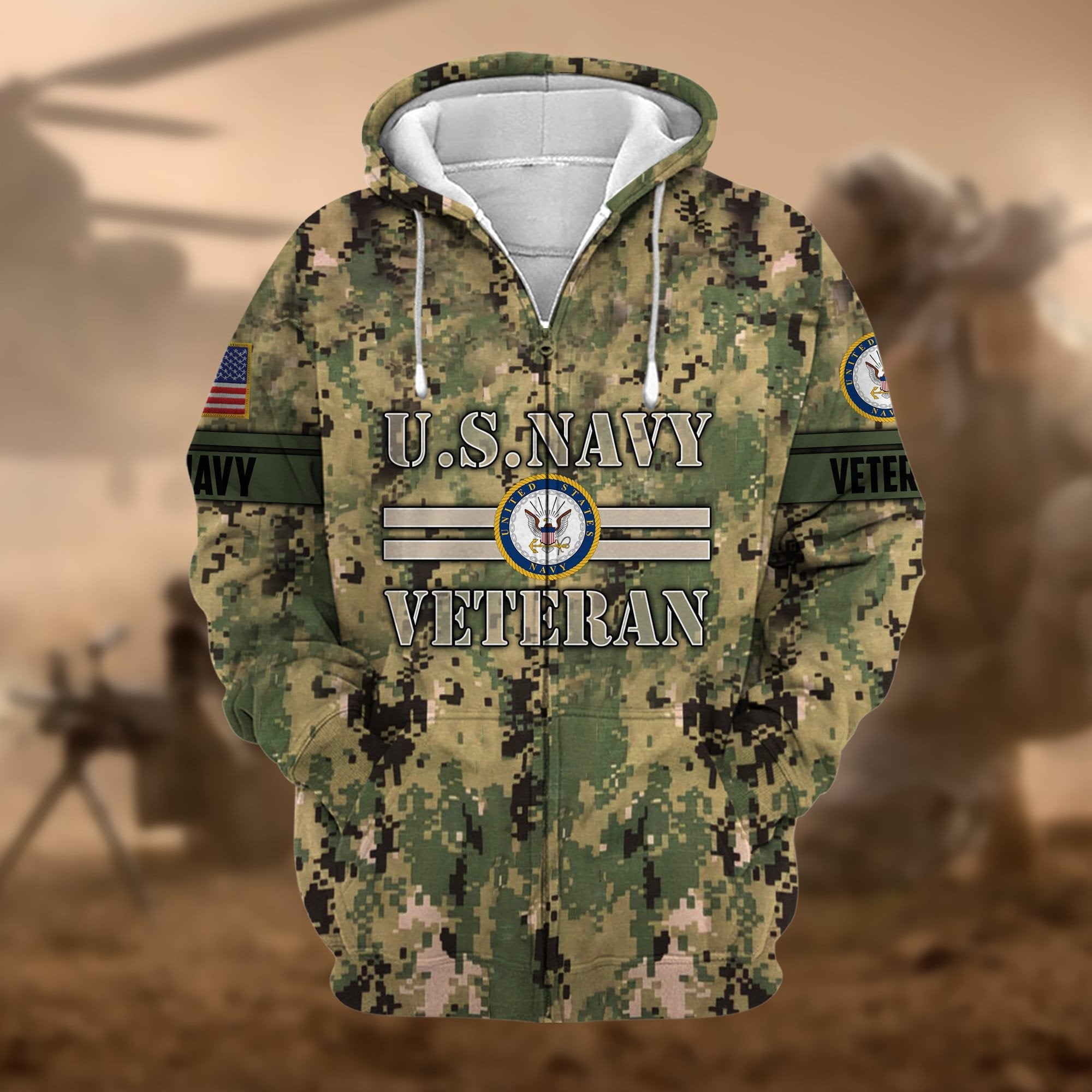 Premium Camo Soldiers US Veteran Zip Hoodie APVC220803