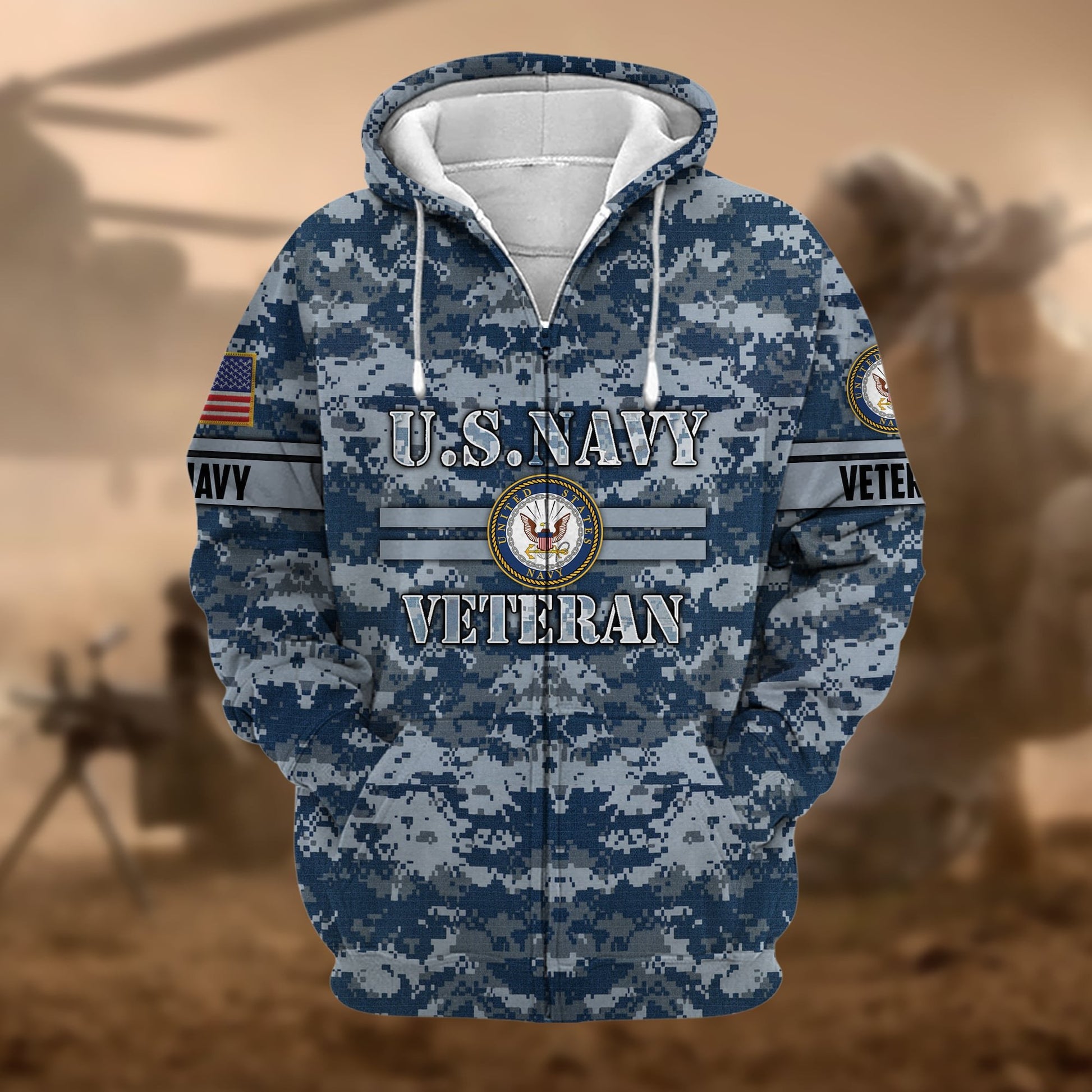Premium Camo Soldiers US Veteran Zip Hoodie APVC220803