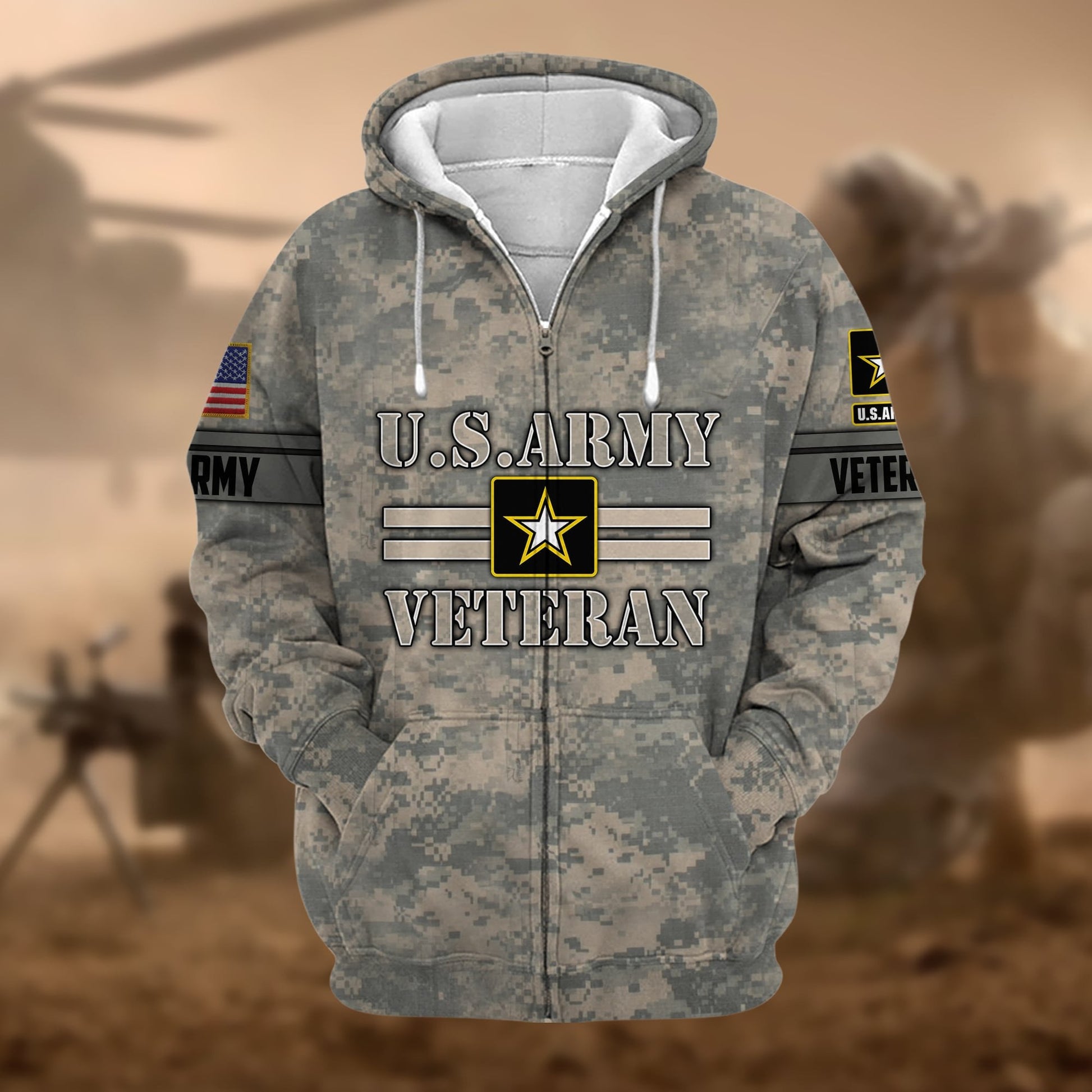 Premium Camo Soldiers US Veteran Zip Hoodie APVC220803