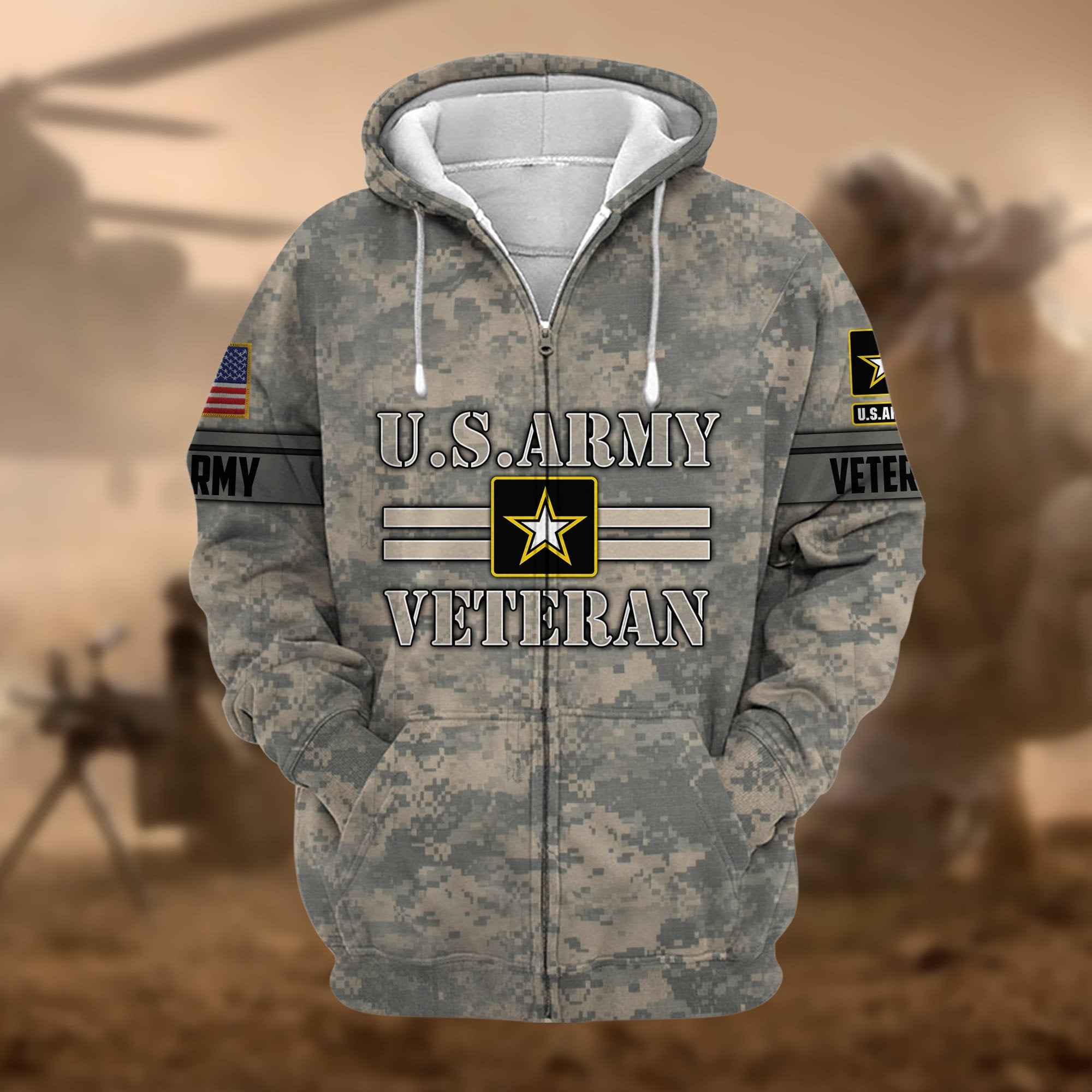 Premium Camo Soldiers US Veteran Zip Hoodie APVC220803