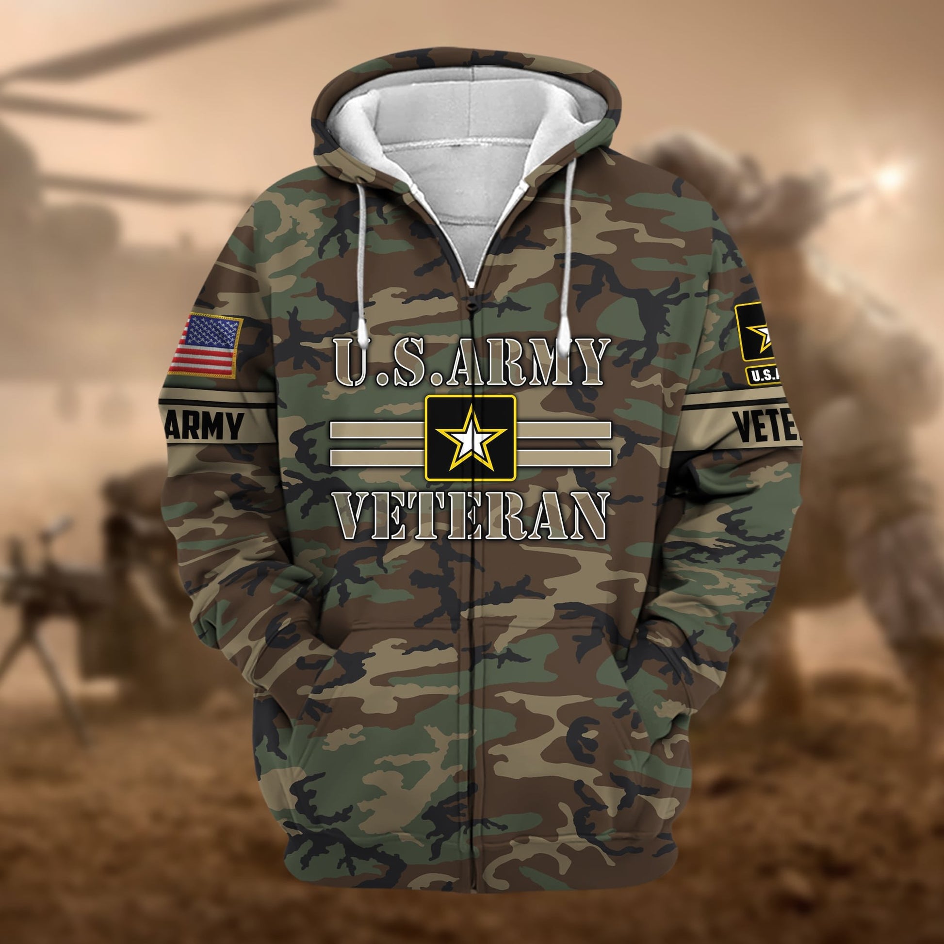 Premium Camo Soldiers US Veteran Zip Hoodie APVC220803